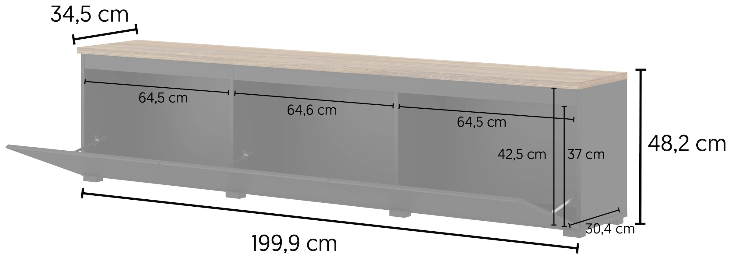 GOODproduct Lowboard »Modo, Breite 200 cm, moderne grifflose TV-Kommode 3 Klappen« TV-Kommode mit viel Stauraum, TV-Bank