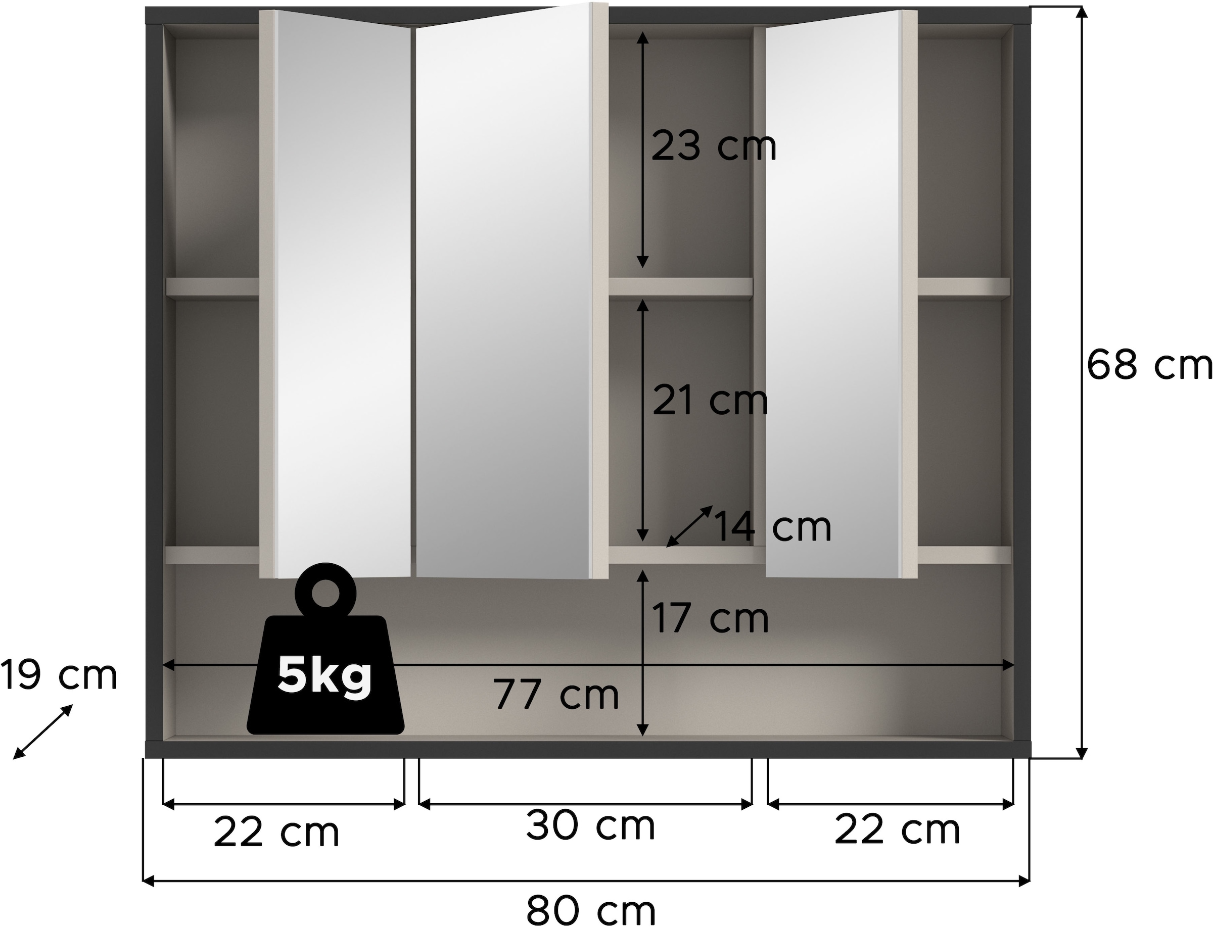welltime Spiegelschrank »Locri, Höhe 68 cm, 2 Spiegeltüren« 1 Stk. tlg. modernes Design, Spiegelschrank, Badschrank, Bad
