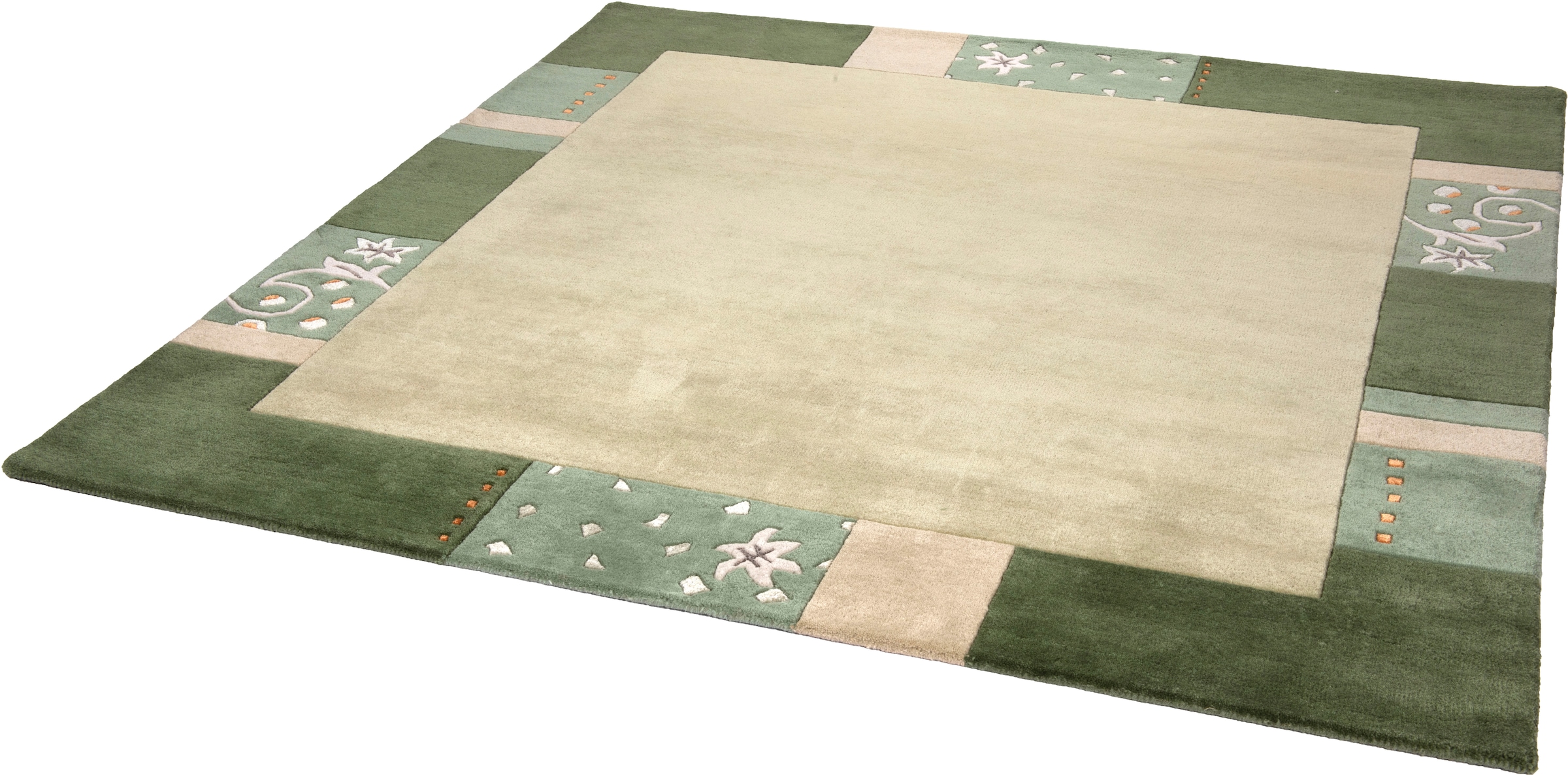 THEKO Tapis en laine »Royal Ganges« Rectangulaire 13 mm Höhe 95% laine, avec bordure, idéal pour salon & chambre
