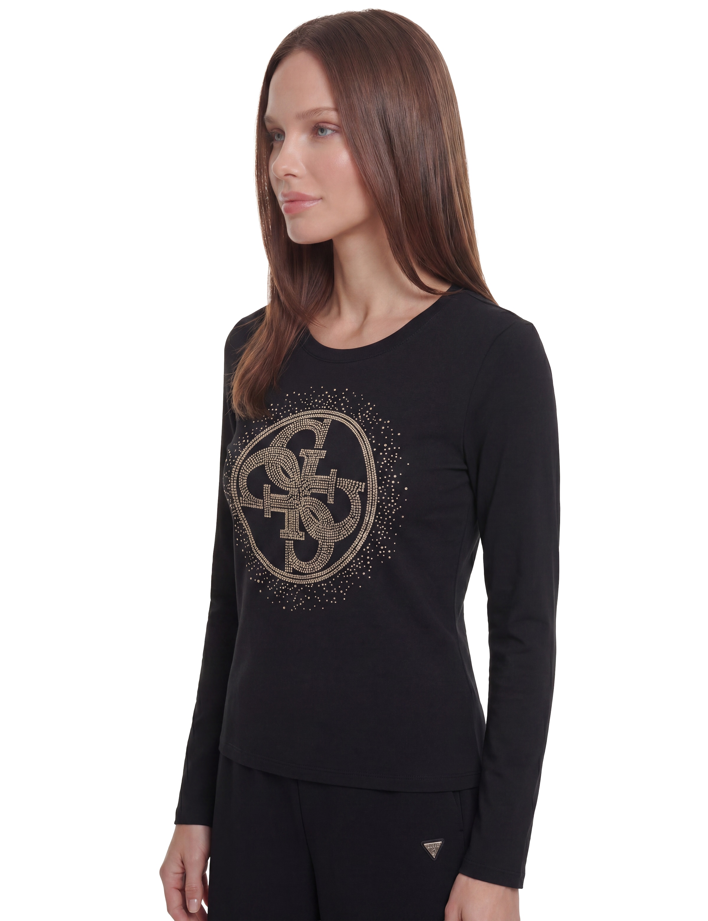 Guess T-shirt à manches longues »LS CN 4G ROUND CRYSTALS LOGO« 17 : avec rivets, coupe slim
