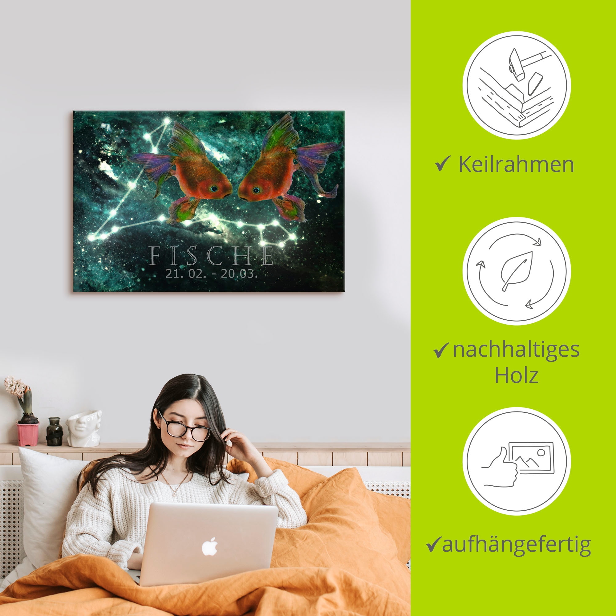 Artland Fresque murale »Sternzeichen - Fische« 1 cuis tlg. als Leinwandbild, Poster in verschied. Grössen