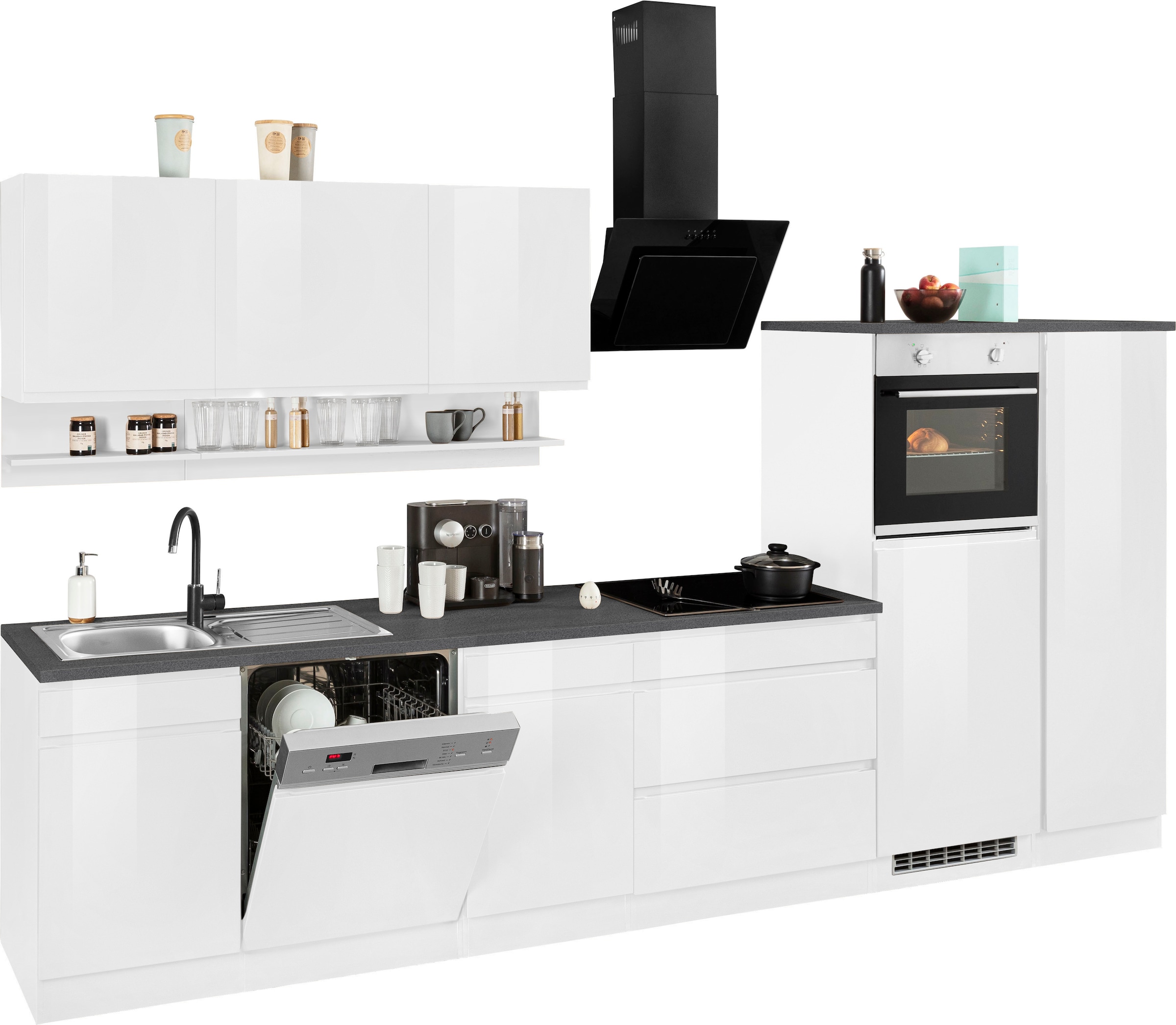 KOCHSTATION Kitchenette »KS-Virginia,neu in verbesserter Ausführung« plan de travail épaisseur 38 mm, rangement, fermeture douce,  largeur 350 cm, soft-close, sans appareils électriques