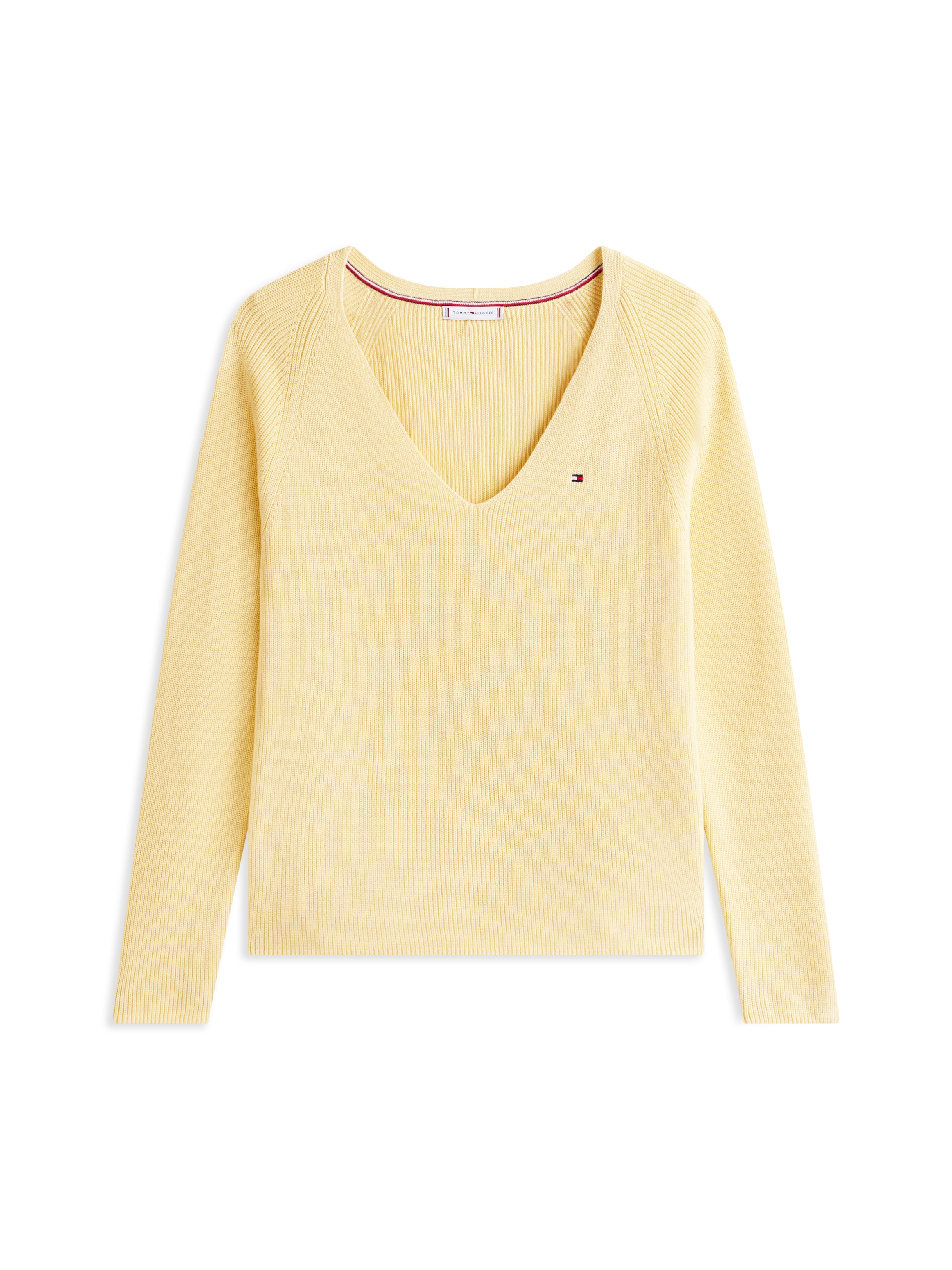 Tommy Hilfiger Strickpullover »CO CARDI STITCH V-NK LS« mit Logostickerei