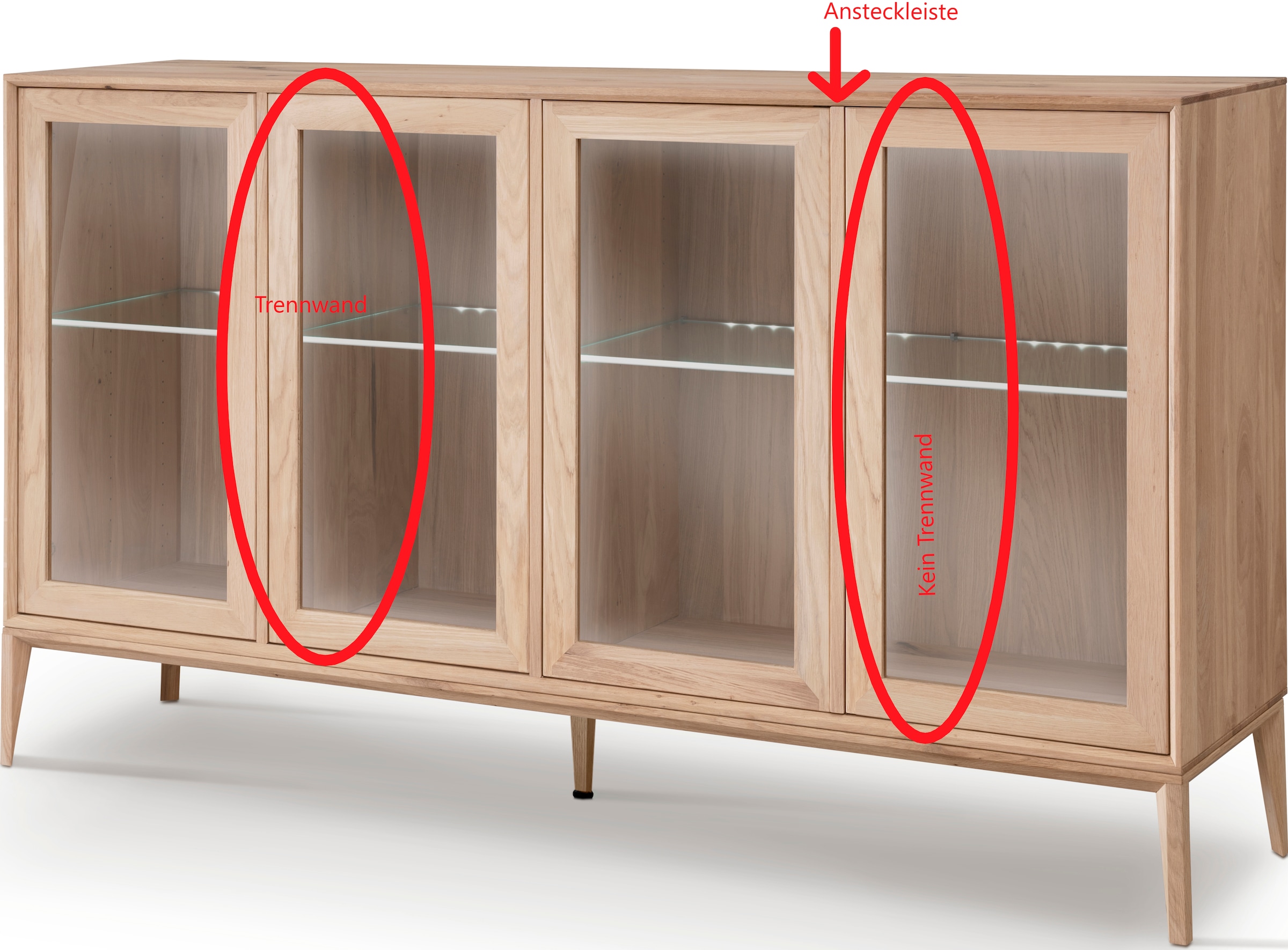 Home affaire Sideboard »Koda, Anrichte mit 2 Schränken & 3 Schubladen, Push-to-Open-Funktion« Massives Eichenholz, verstellbare Einlegeböden, Minimalistischer Stil