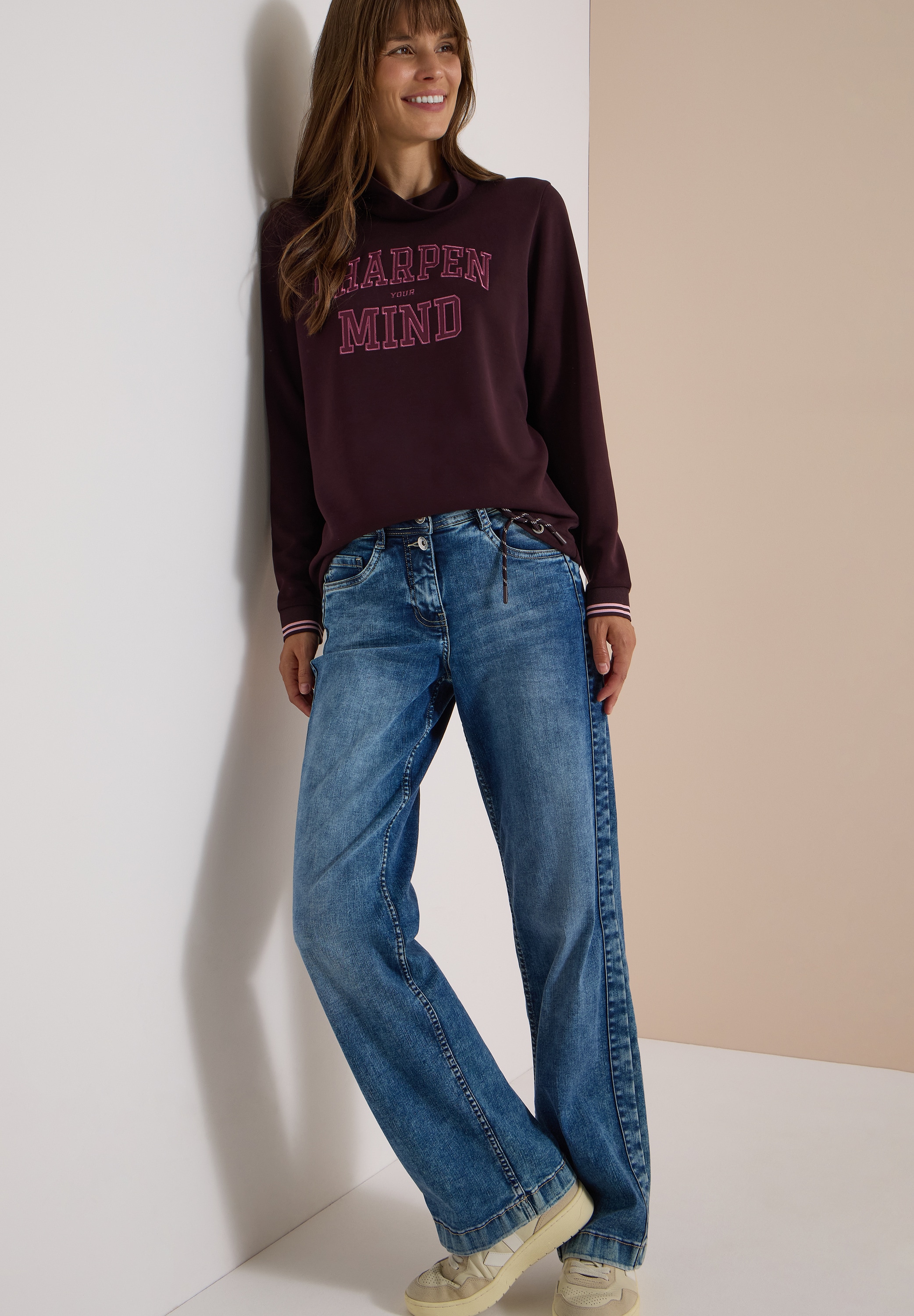 Cecil Langarmshirt mit Stehkragen und Wording