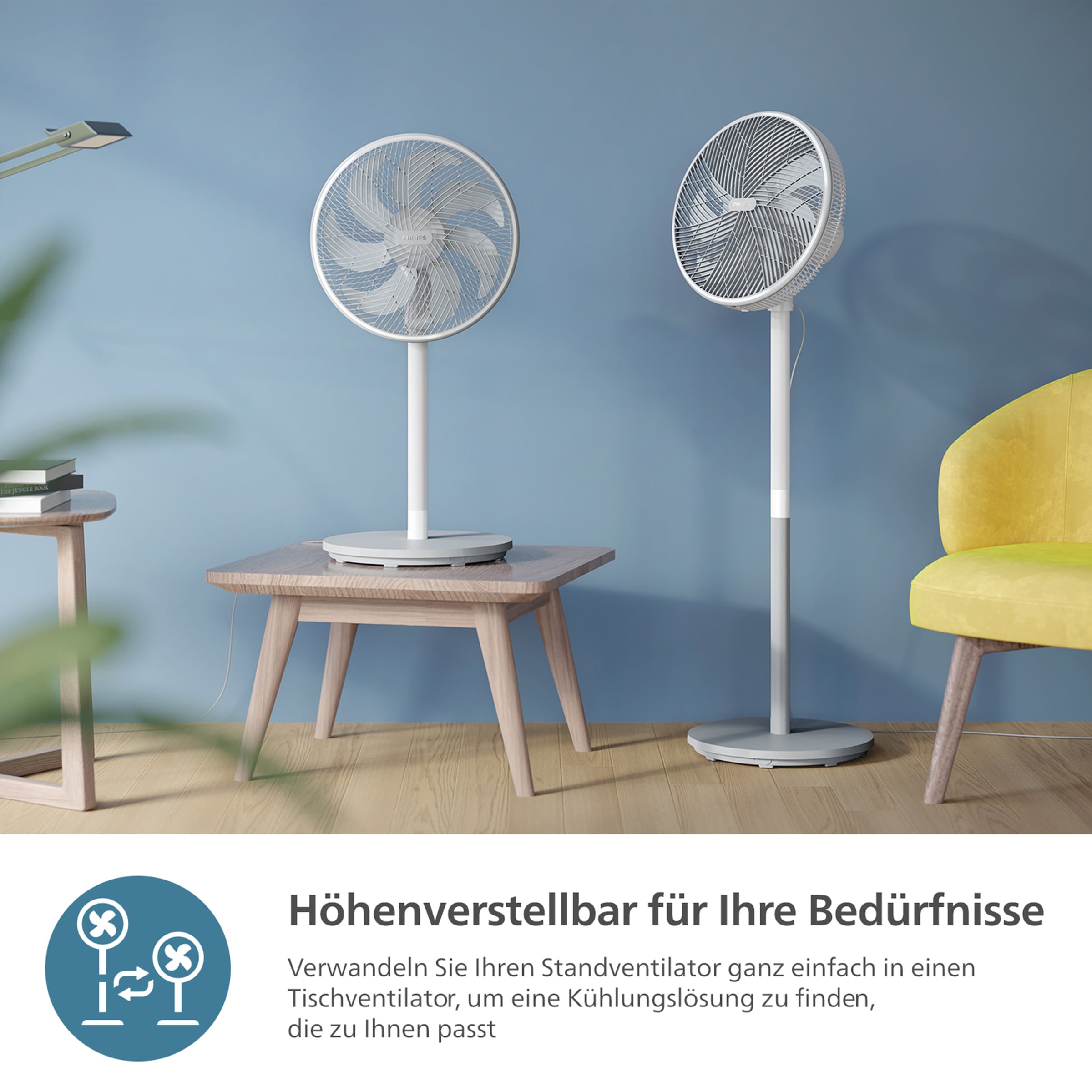 Philips Standventilator »CX2550/00 Serie 2000, mit extrem leiser SilentWings-Technologie, 19 dB« 2-in-1-Tisch- & Standventilator, neig- & drehbar, elegantes Design