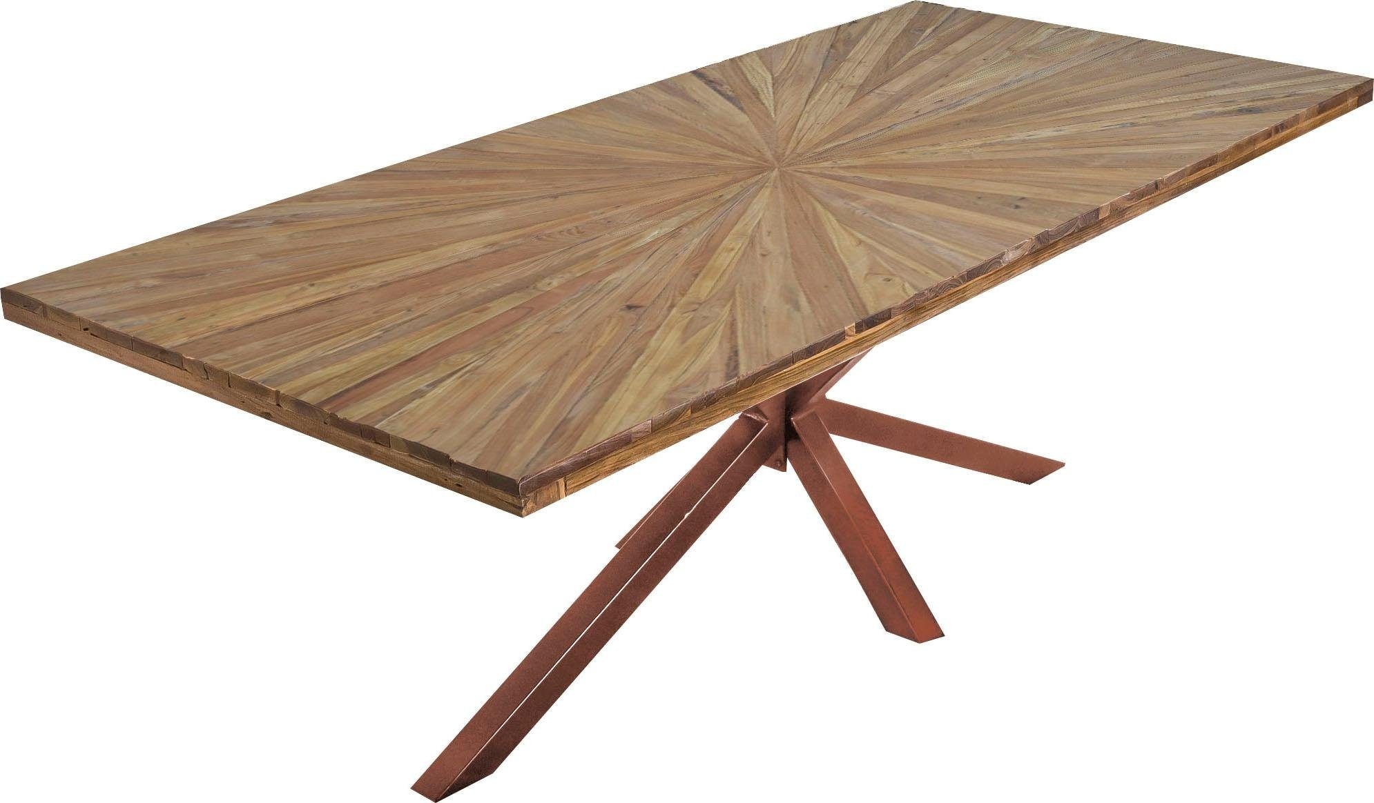 SIT Table de salle à manger »Visby Teakholz Massivholztisch mit Sonnen-Design & Stern-Gestell« plateau en teck de 50 mm avec cadre en forme d'étoile distinctif