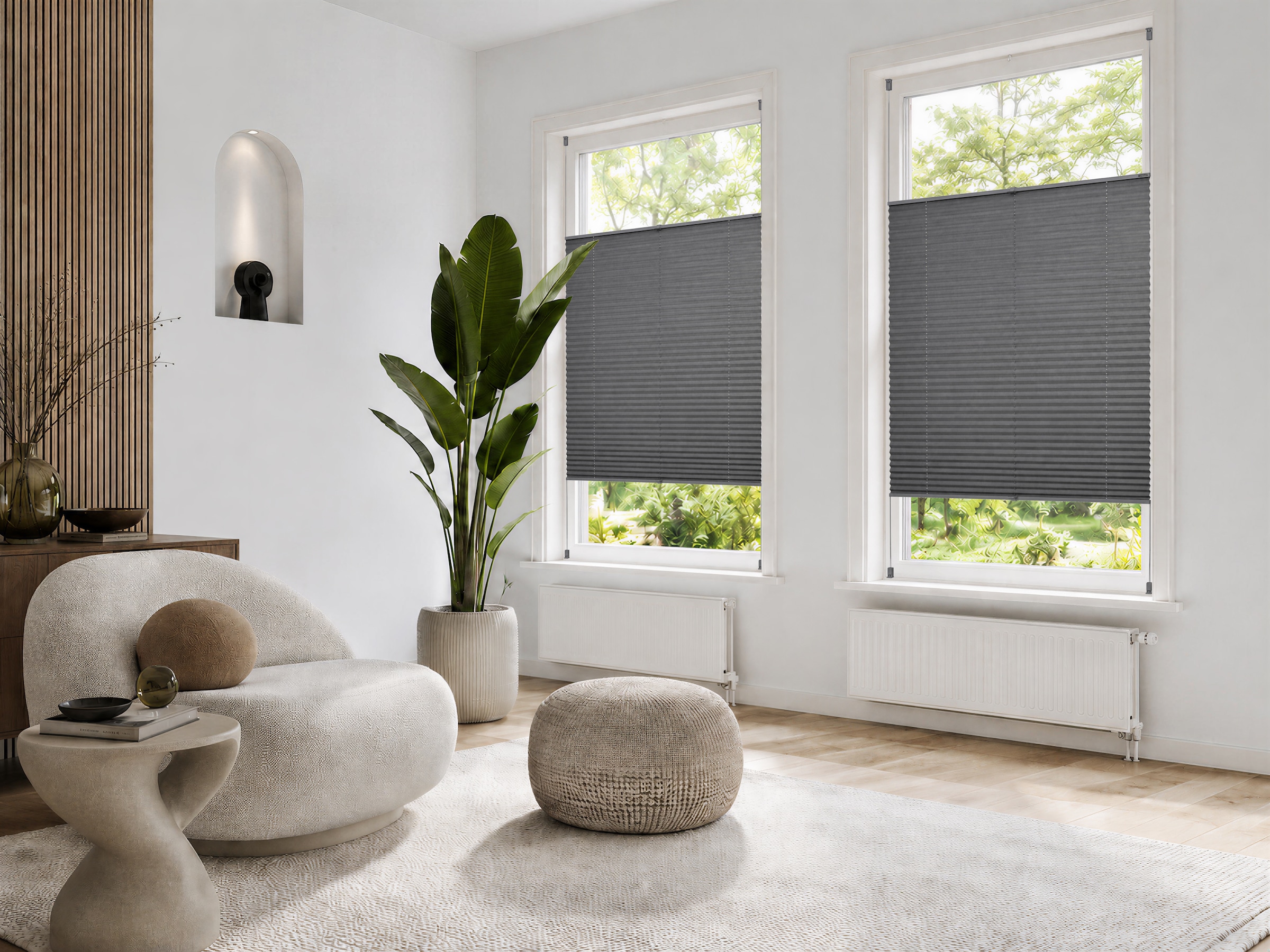 GOODproduct Plissee »DAHRA UNI - in Crush-Optik« Lichtschutz ohne Bohren verspannt Fixmass, Klemmträger in Unifarben passend zum Plissee -NEUHEIT!