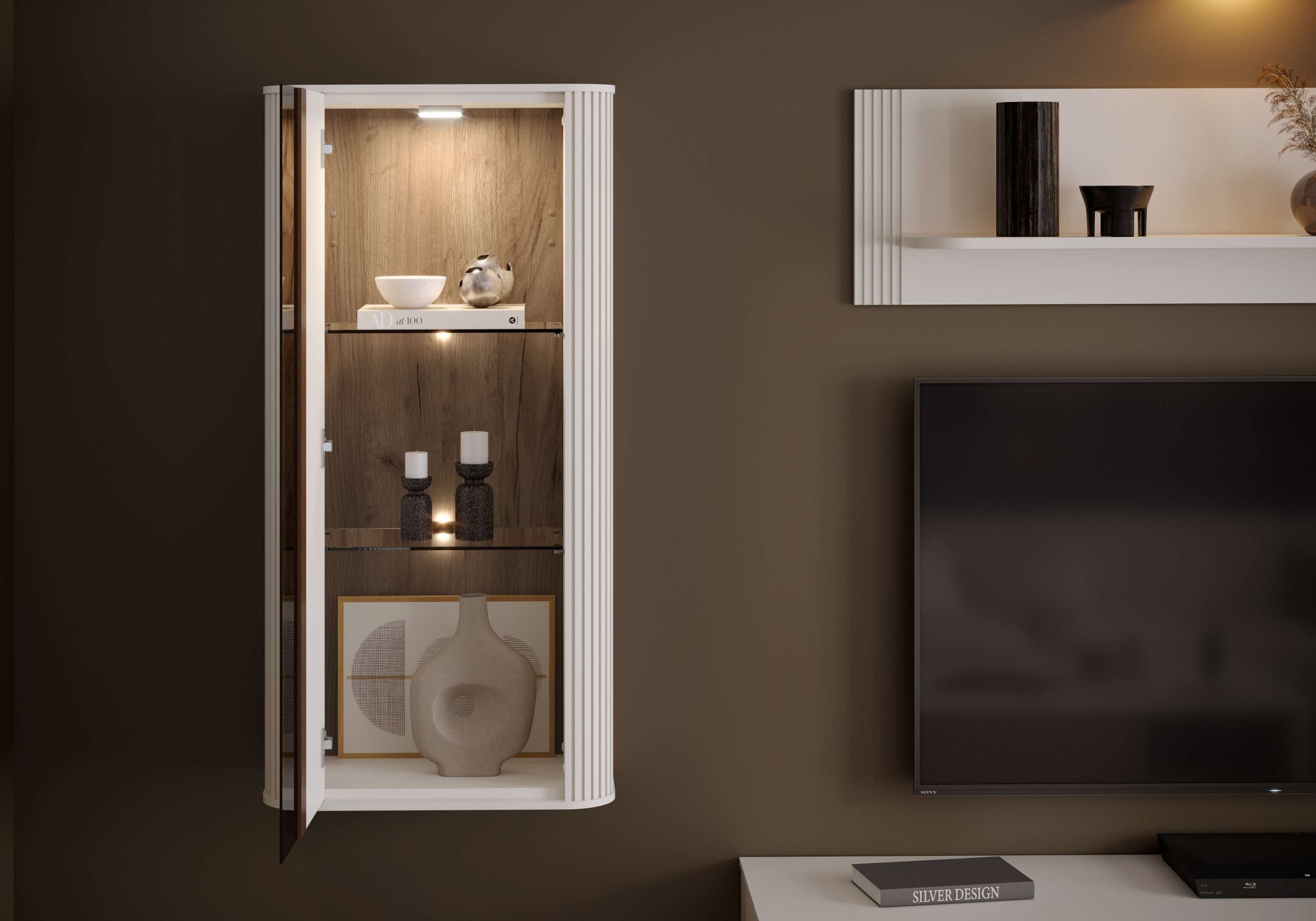 GOODproduct Vitrine suspendue »Rondo, Wandschrank, Schwebendes Design für modernen Wohnraum« laqué UV, fonction Soft Close, éclairage, montage mural