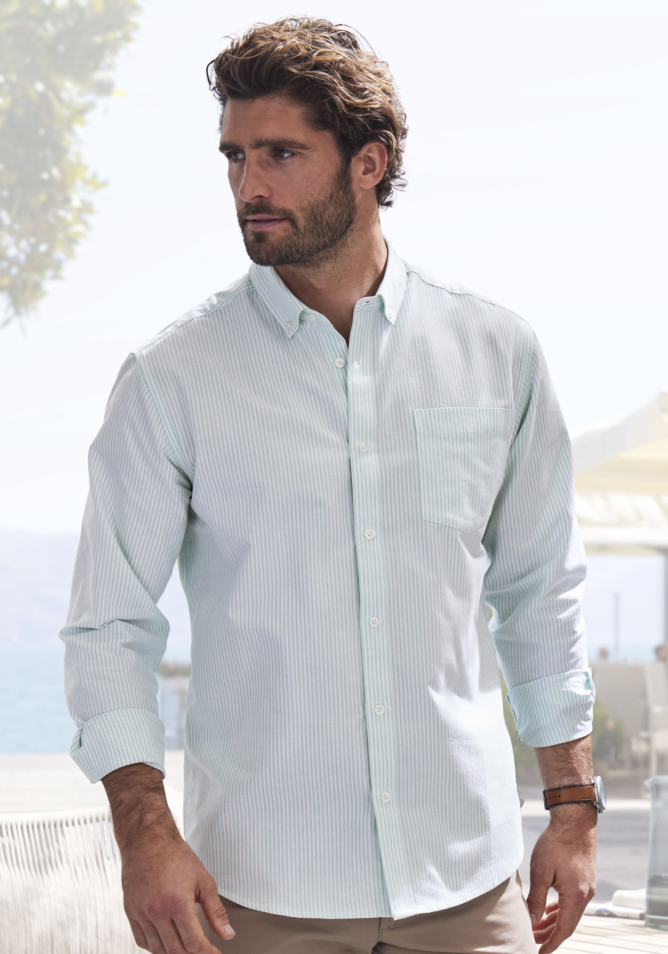 H.I.S Chemise à manches longues »Regular-fit« Oxfordhemd langarm mit Button-down-Kragen aus reiner Baumwolle