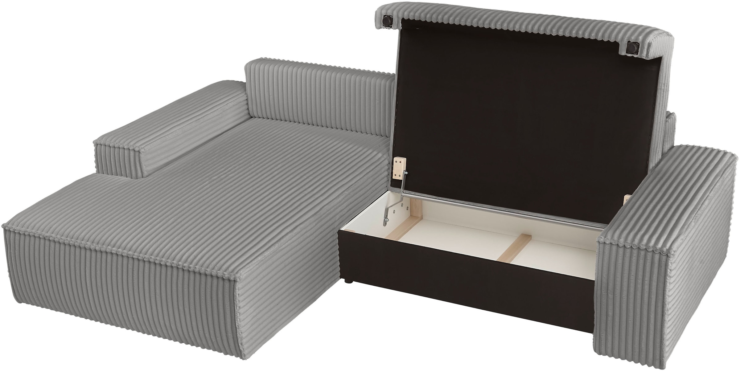 GOODproduct Ecksofa »FINNLEY, L-Form 257 cm, Schlafsofa« mit Bettkasten, in Bouclé, Struktur fein und Mega Cord
