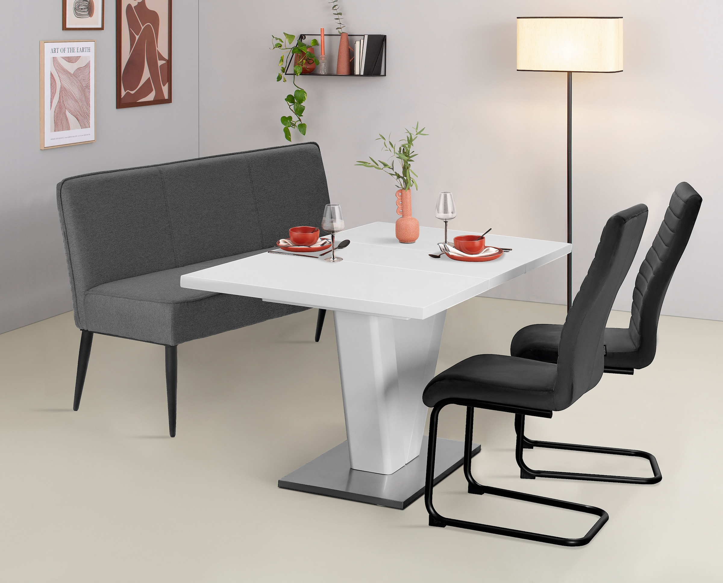 GOODproduct Banc rembourré »Lenzrose,« Esszimmerbank, Bank,,  mit Taschenfederkern, schwarzes Metallgestell, Breite 142 cm