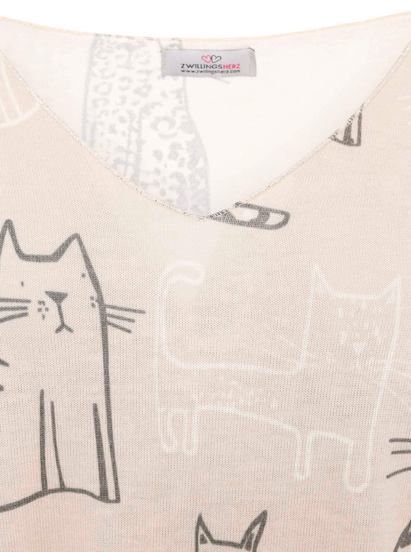 Zwillingsherz T-shirt à manches longues »"Katze"« One Size, V-Neck, Langarm, Katzen-Motiv