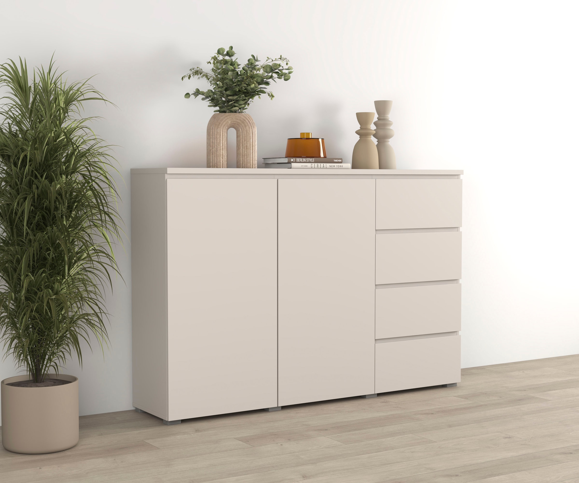 GOODproduct Buffet haut »Modo, Breite 150 cm, moderne grifflose Kommode 2Türen/4 SK« Schubladenkommode mit viel Stauraum, Einlegeböden verstellbar