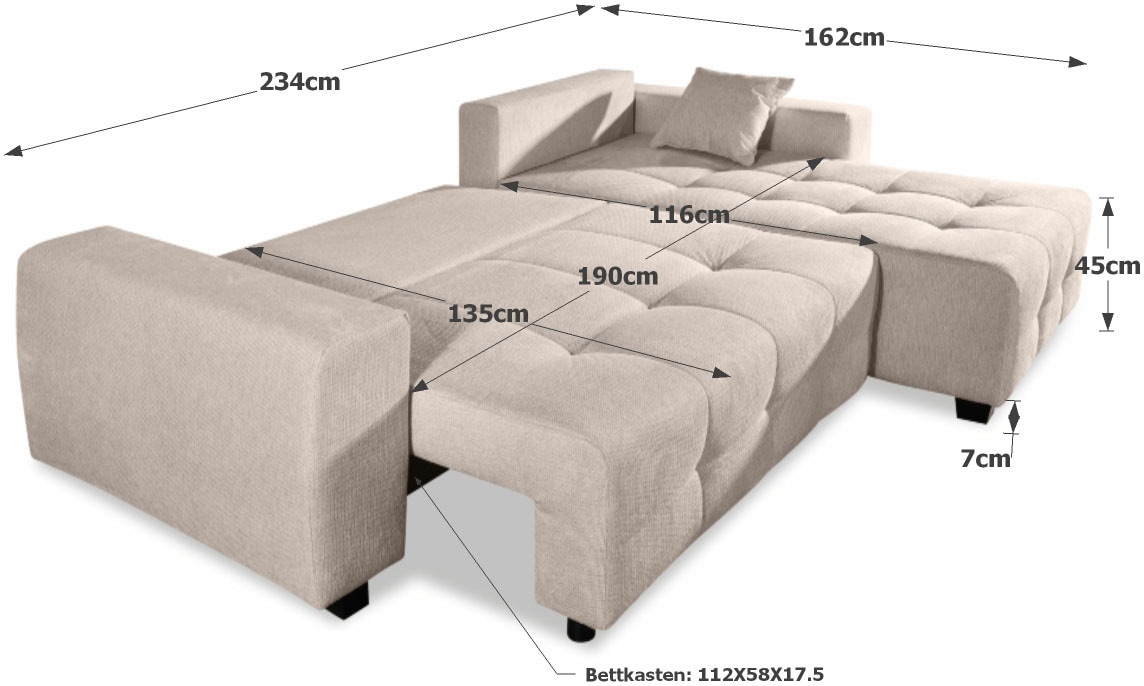 COLLECTION AB Canapé d'angle Ecksofa,Schlaffunktion,Bonnelfederkern,Rückenkissen