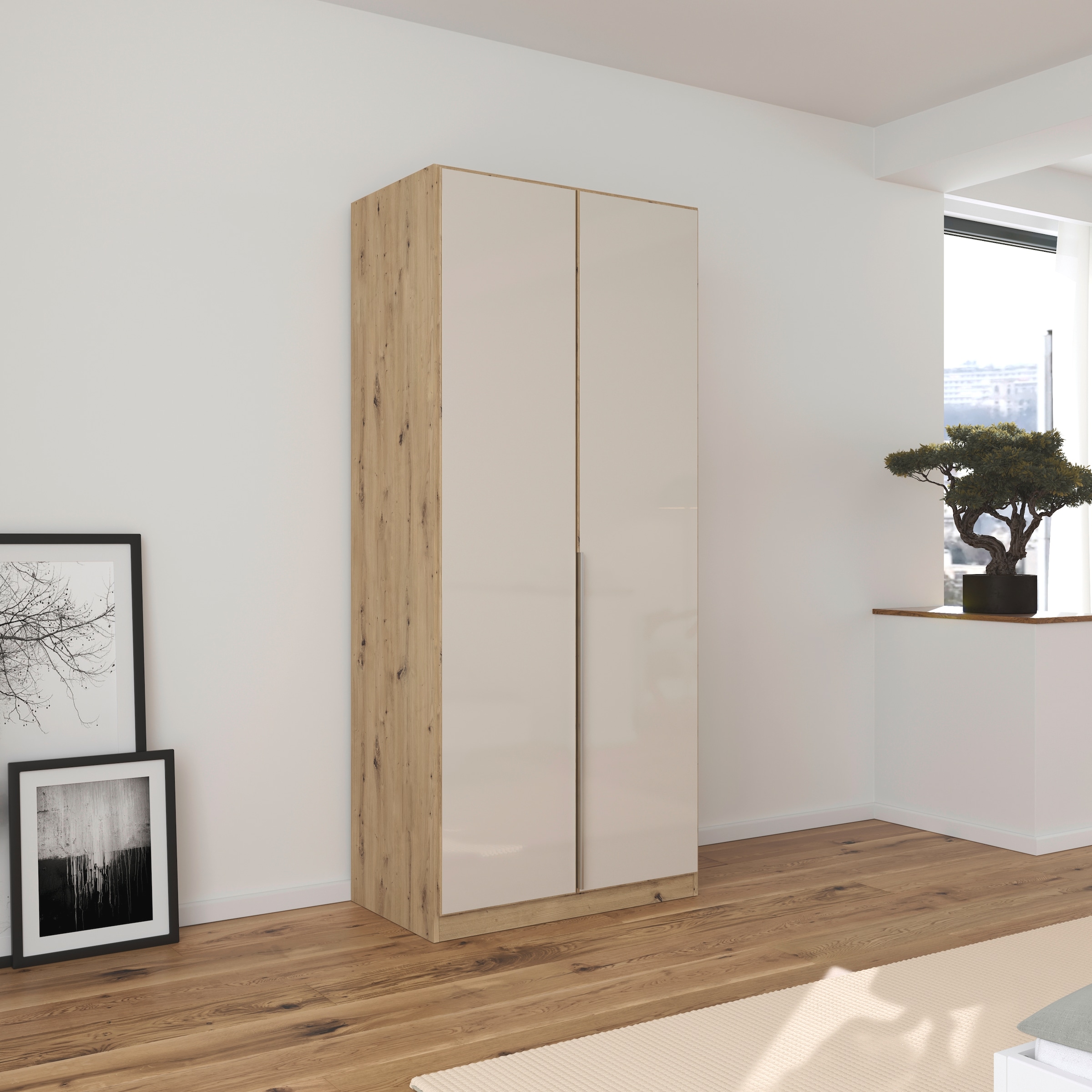 GOODproduct Drehtürenschrank »Kleiderschrank Kleiderschränke Schrank Garderobe AGORDO mit Glasfront« in zwei Griff-Farben, Breiten 91-405 cm,  durchdachte Innenausstattung, in 8 Breiten und 2 Höhen MADE IN GERMANY