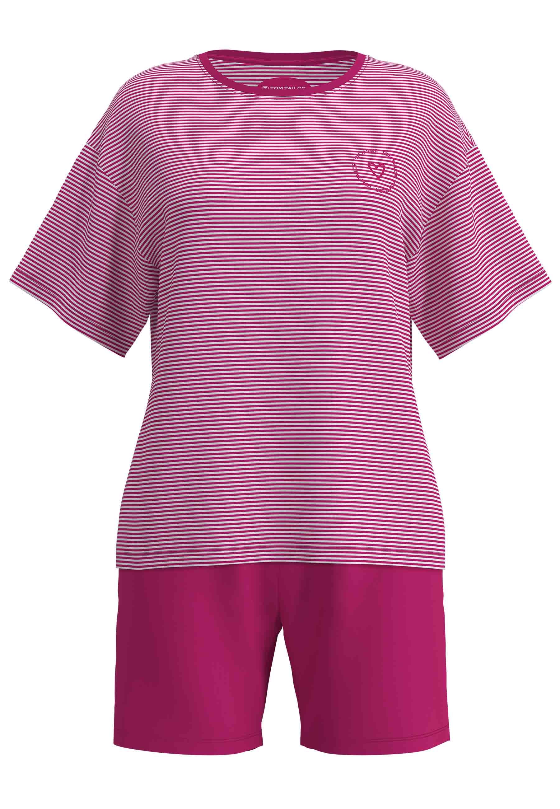 TOM TAILOR Shorty court, manches mi-longues, encolure ronde, mélange coton