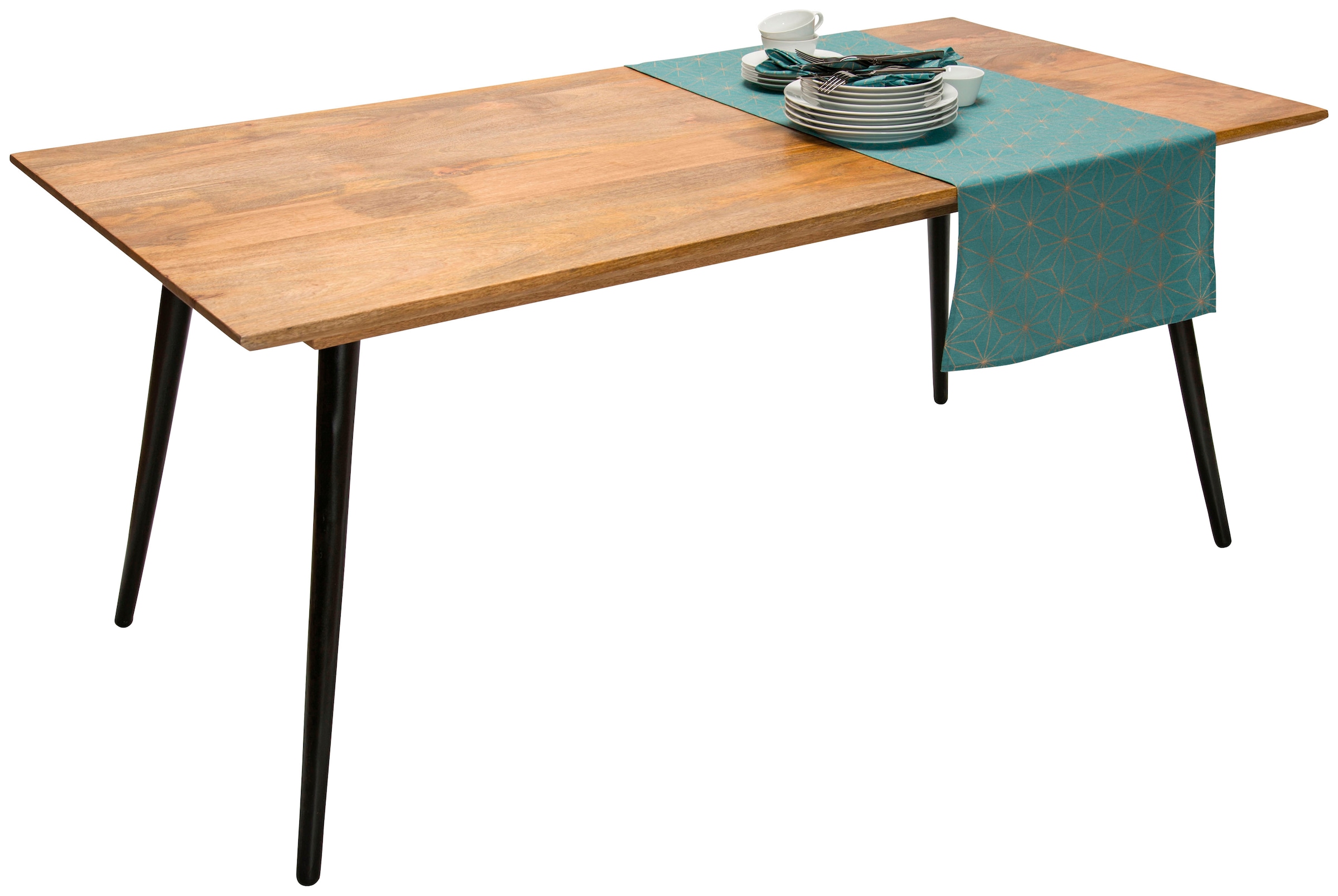 SIT Esstisch »Mangoholz Massivholz mit Schweizer Kante & Metallbeinen« Modernes Industrial-Design mit konischen schwarzen Metallbeinen