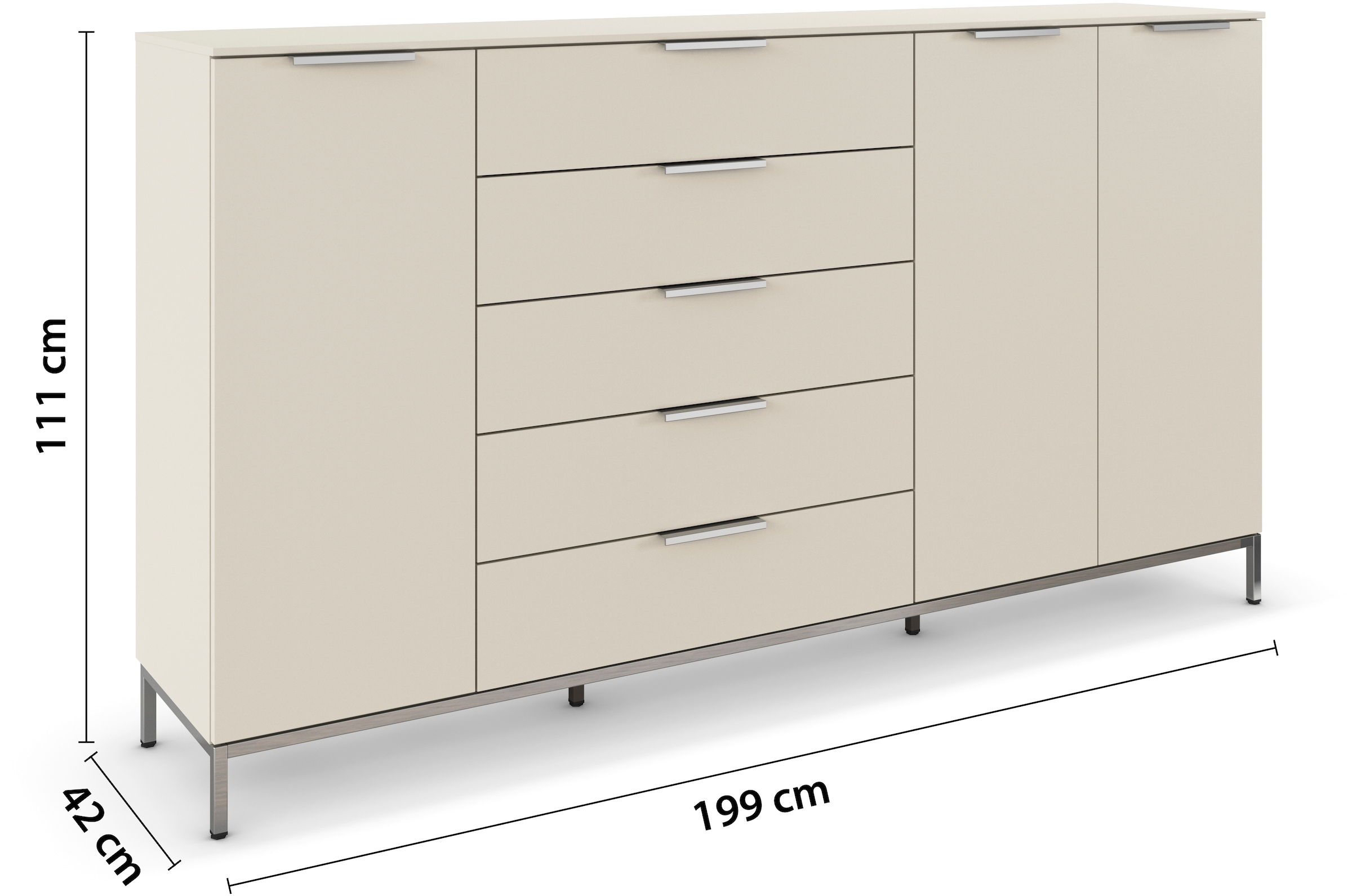 rauch Kombikommode »Kommode Türkommode Sideboard Kombikommode FLIPP« Breite 200 cm mit 4 Einlegeböden,  3-türig mit  5 Schubladen und Soft-Close-Funktion