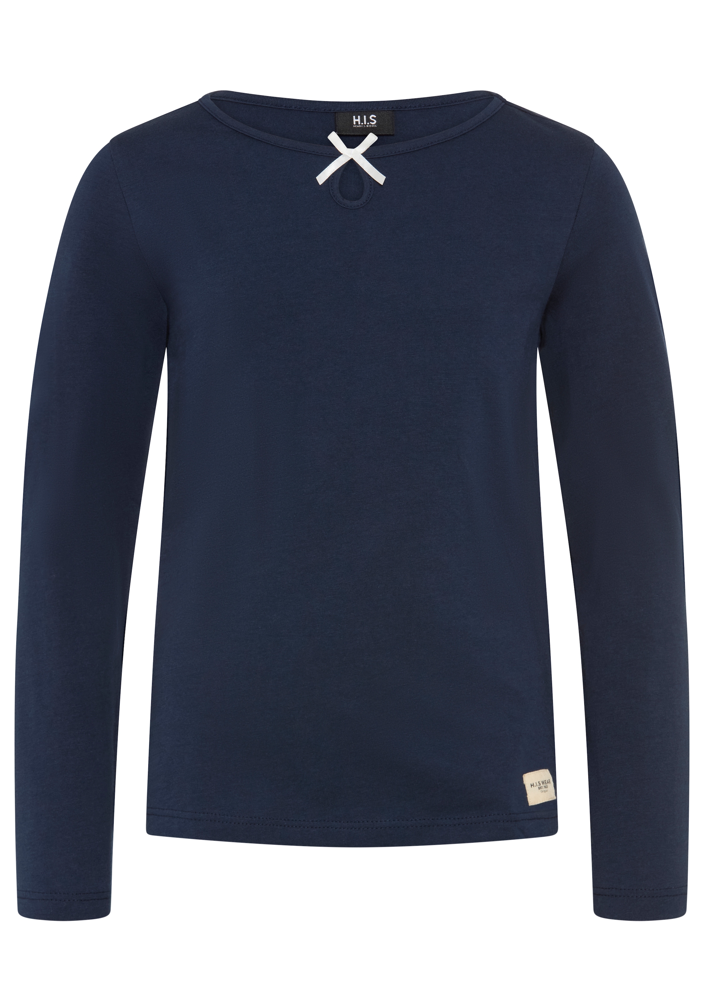 H.I.S T-shirt à manches longues »Shirt mit kleiner Deko-Schleife« coupe basique longueur hanches, manches longues, style mode