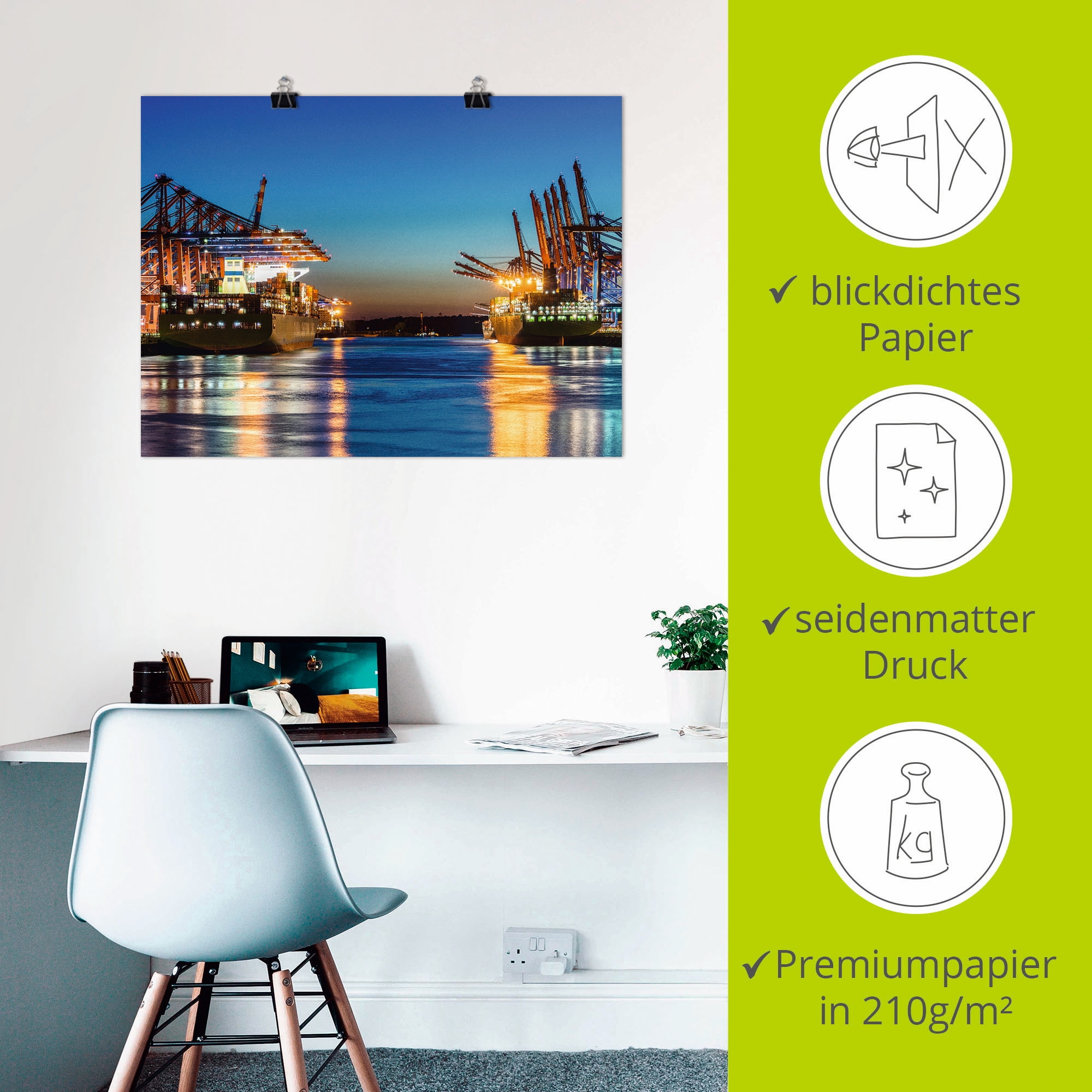 Artland Fresque murale »Hamburg Hafen am Abend 2« 1 cuis tlg. als Leinwandbild, Poster in verschied. Grössen