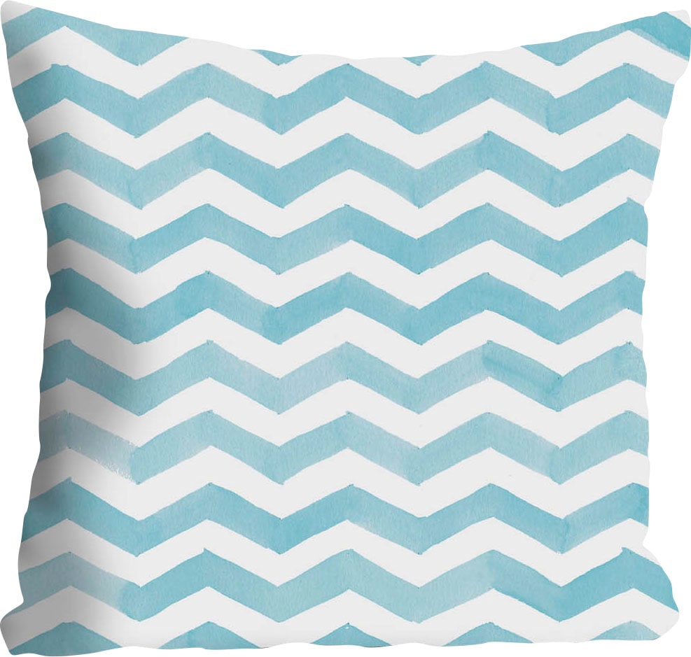 queence Coussin décoratif »Marius« Housse de coussin, lignes zigzag, turquoise, blanc, géométrique, moderne
