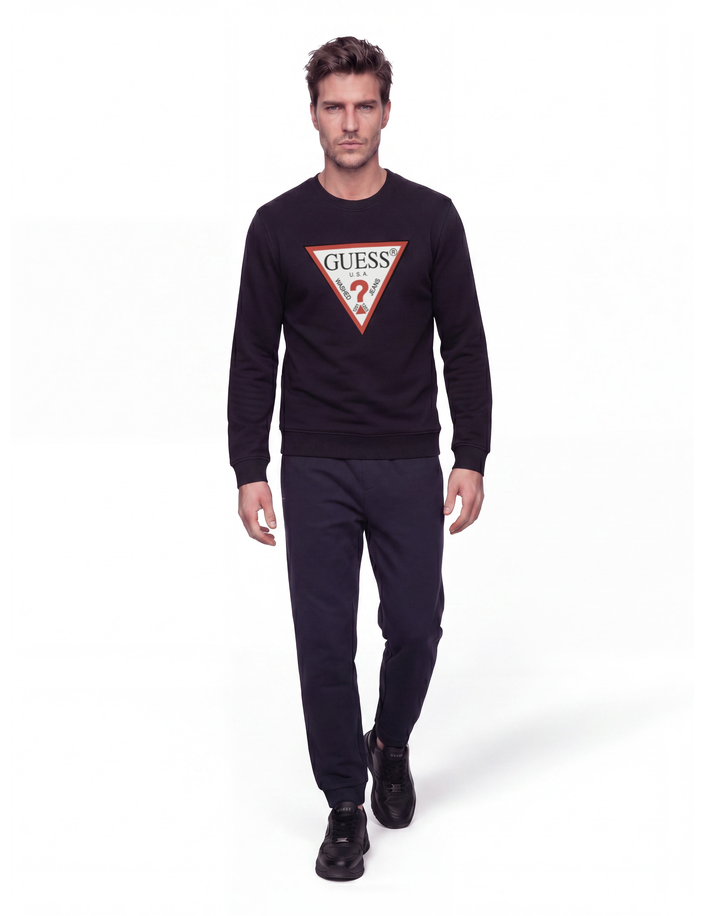 Guess Sweat-shirt »RED TRIANGLE«, Encolure ronde, coupe régulière, impression logo
