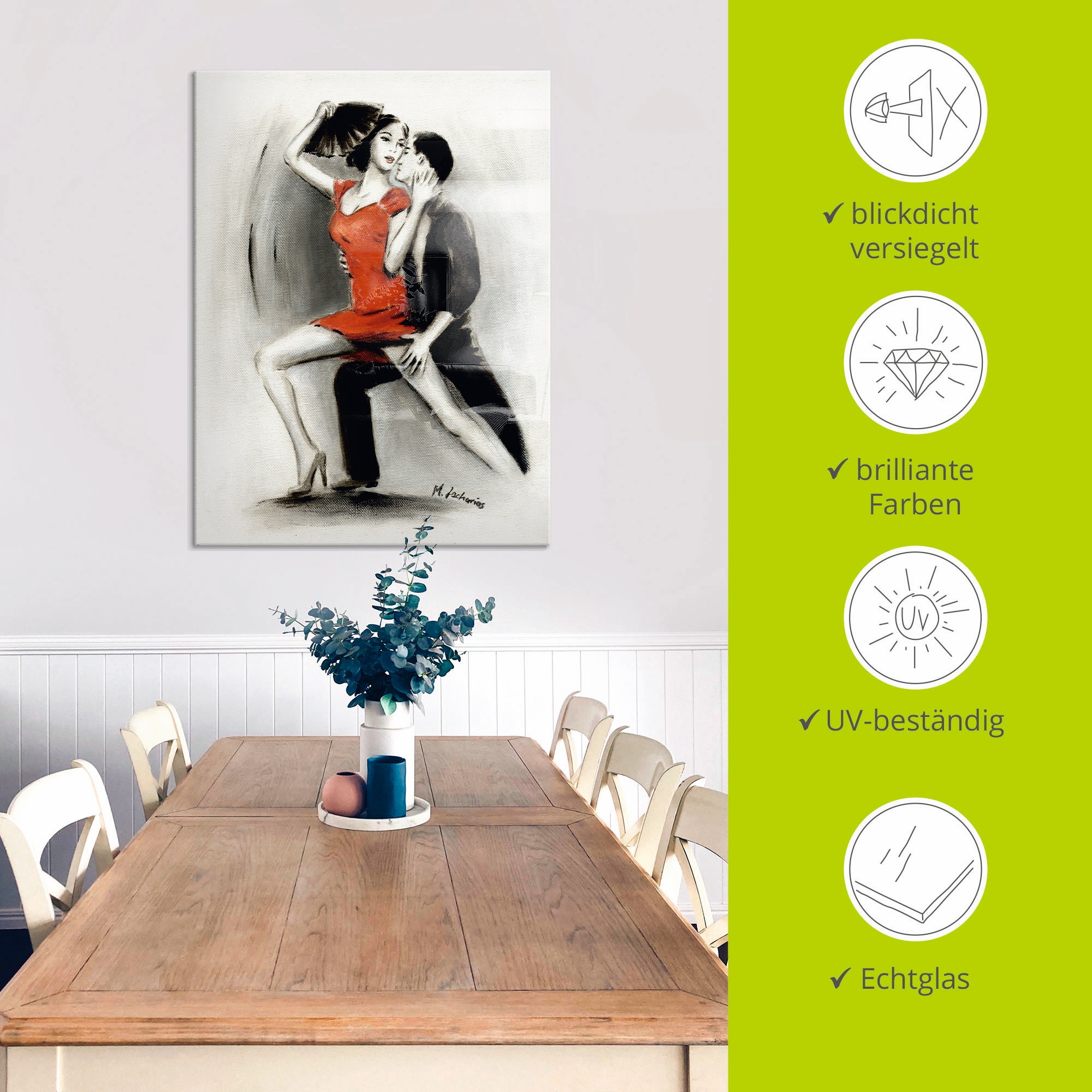 Artland Tableau en verre »Leidenschaftliches Tanzpaar« Personnes 1 cuis tlg. disponible en différentes tailles