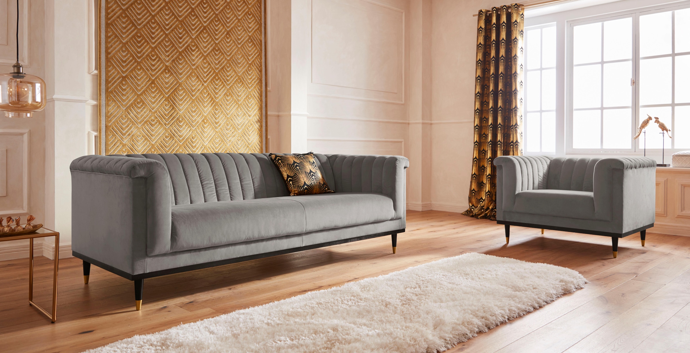 Home affaire Fauteuil »Chamby« mit Holzrahmen unten und Steppung im Lehnenbereich