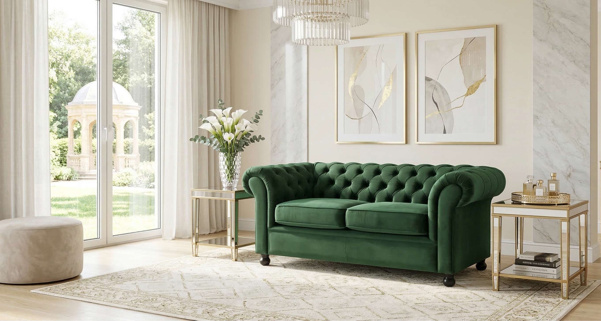 Home affaire 3-places »BRONNOY Chesterfield Sofa mit aufwendiger Knopfheftung, Breite 193 cm« Sofa mit geschwungenen Armlehnen, Chesterfield-Optik, Glamour