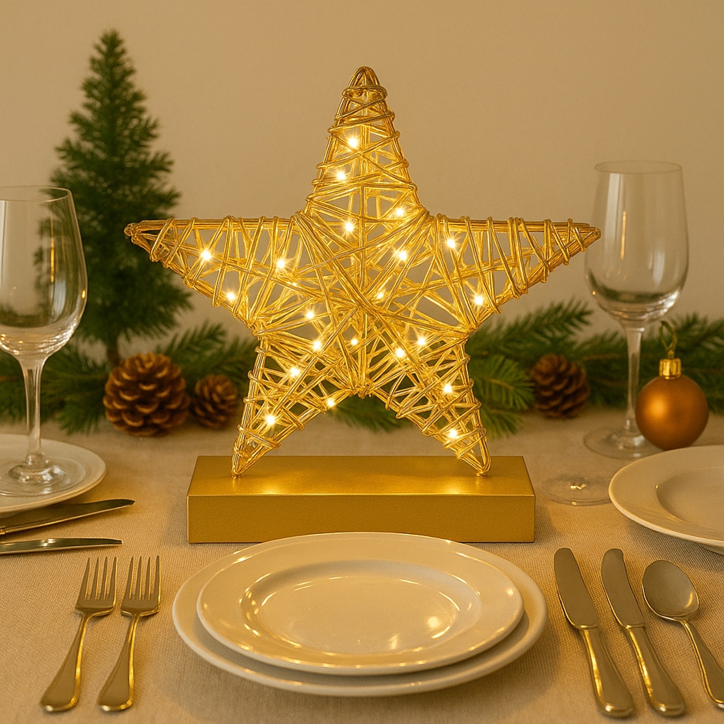 I.GE.A. LED-Dekofigur »LED-Dekoobjekt Stern« Metall Gold warmweiss Timer Batteriebetrieb Weihnachtsdeko Figur