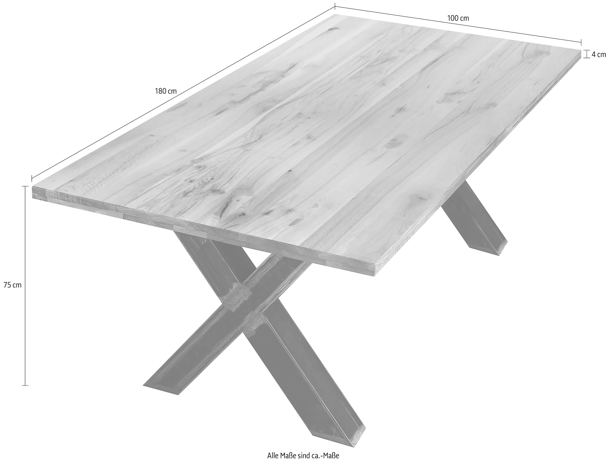SIT Esstisch »Phoenix Wildeiche Massivholz mit X-Gestell im Used-Look« Rustikale Wildeiche mit markantem X-Gestell
