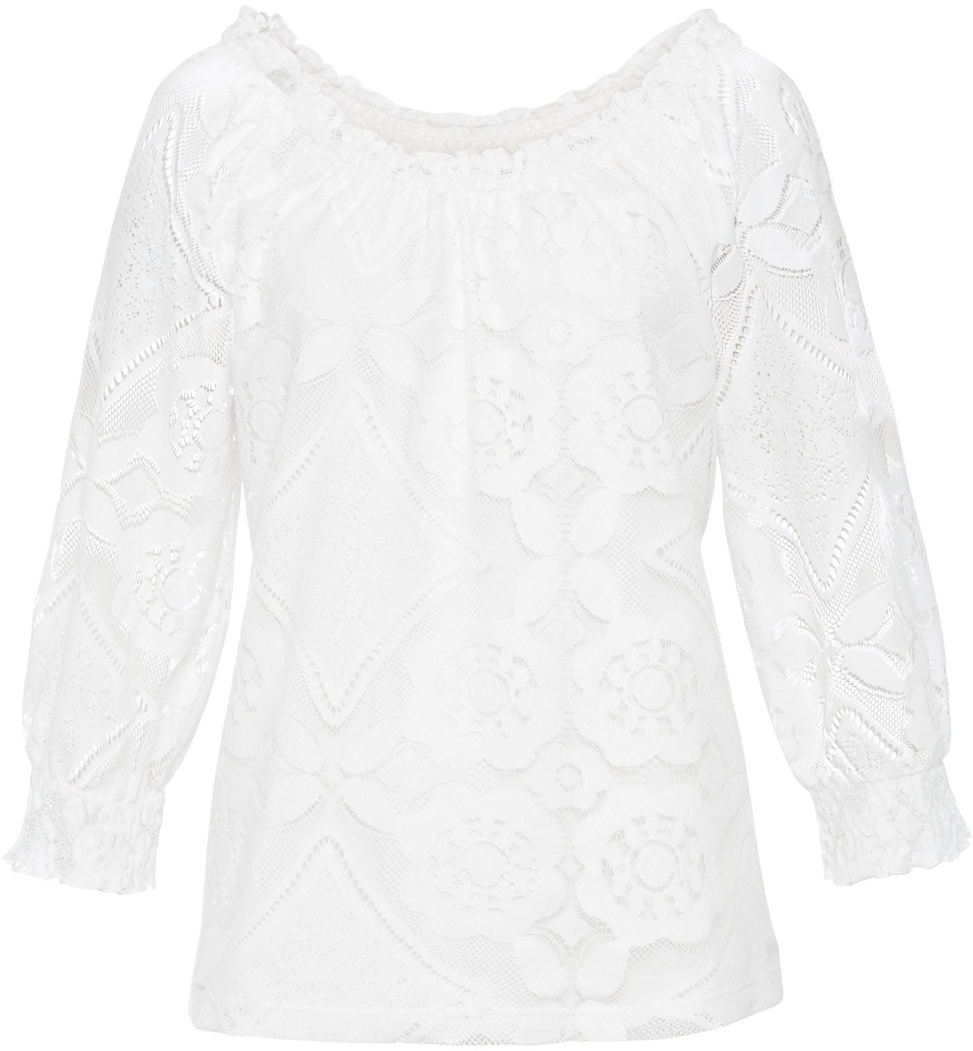 bonprix T-shirt bequeme Passform, 3/4-Ärmel, mit Spitzen-Design, aus Polyester