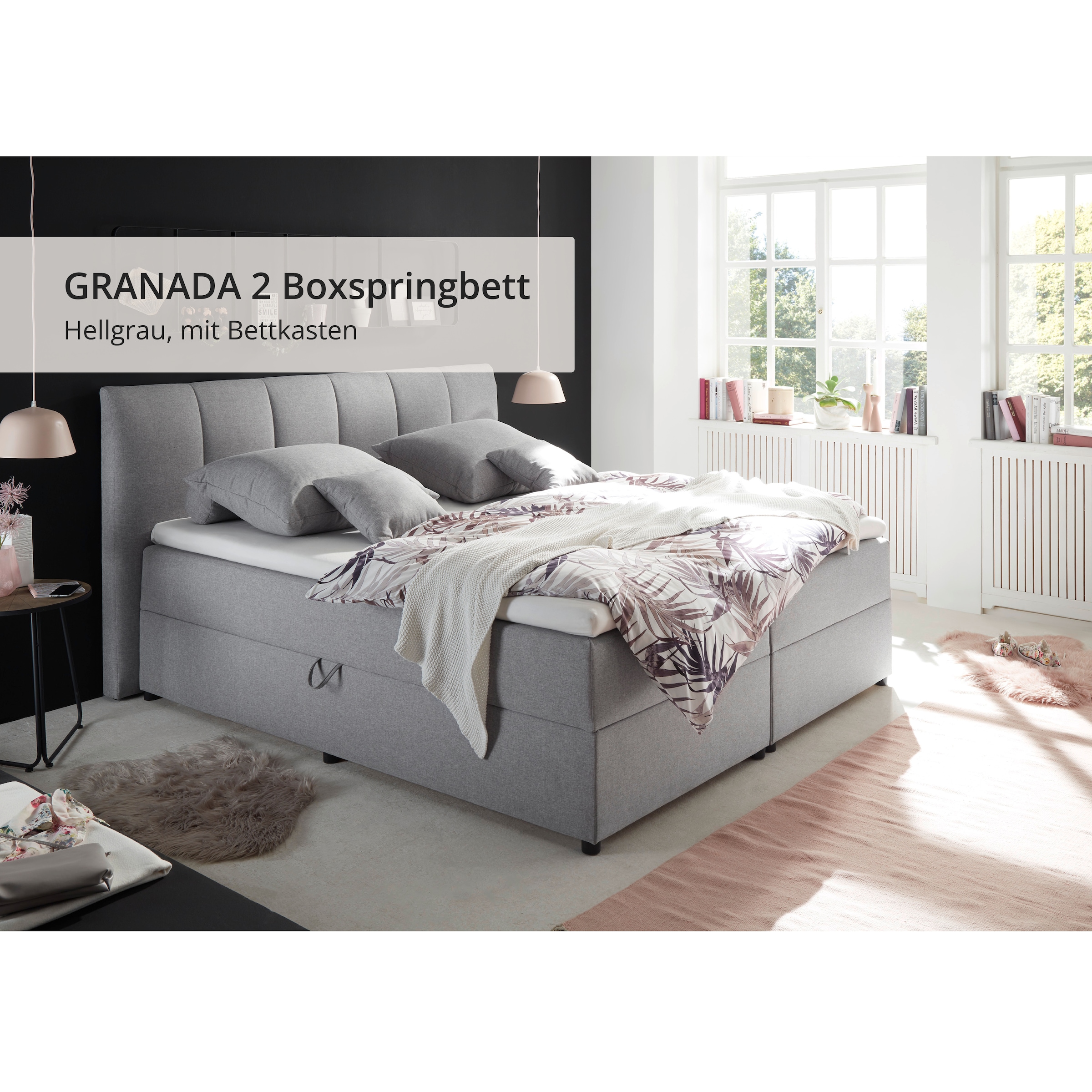 ED EXCITING DESIGN Boxbett »GRANADA, Polsterbett mit Bettkasten und Taschenfederkernmatratze H3« mit Komfortschaum-Topper, Webstoff-Bezug, Liegefläche 180x200cm