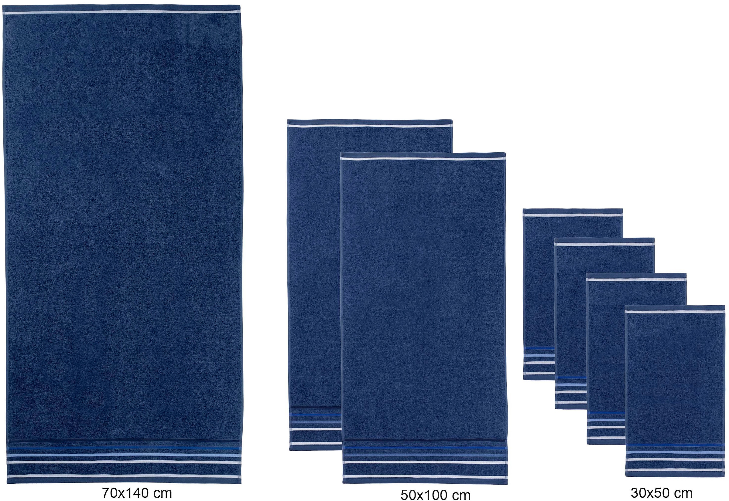 my home Set de serviettes »Niki, Duschtuch, Handtücher und Gästetücher« Set Frottee en feutre Handtücher mit mehrfarbiger Streifenbordüre, weich, aus 100% Baumwolle