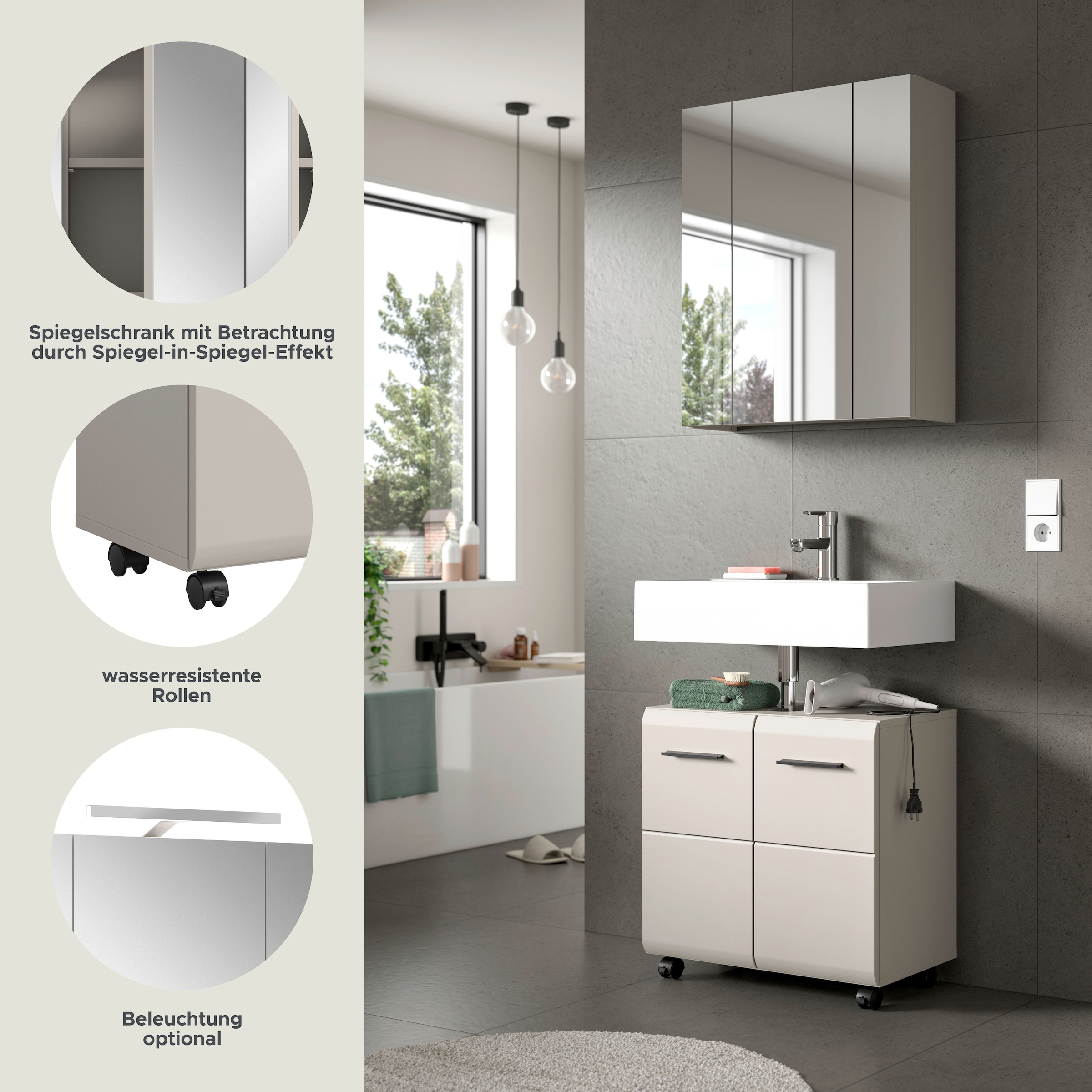 INOSIGN Ensemble de meubles de salle de bain »FLORENZ, 2-tlg. Bad-Kombination, hochwertige MDF-Front« best. aus: 1 Spiegelschrank, 1 Waschbeckenunterschrank, 3 cuis tlg.