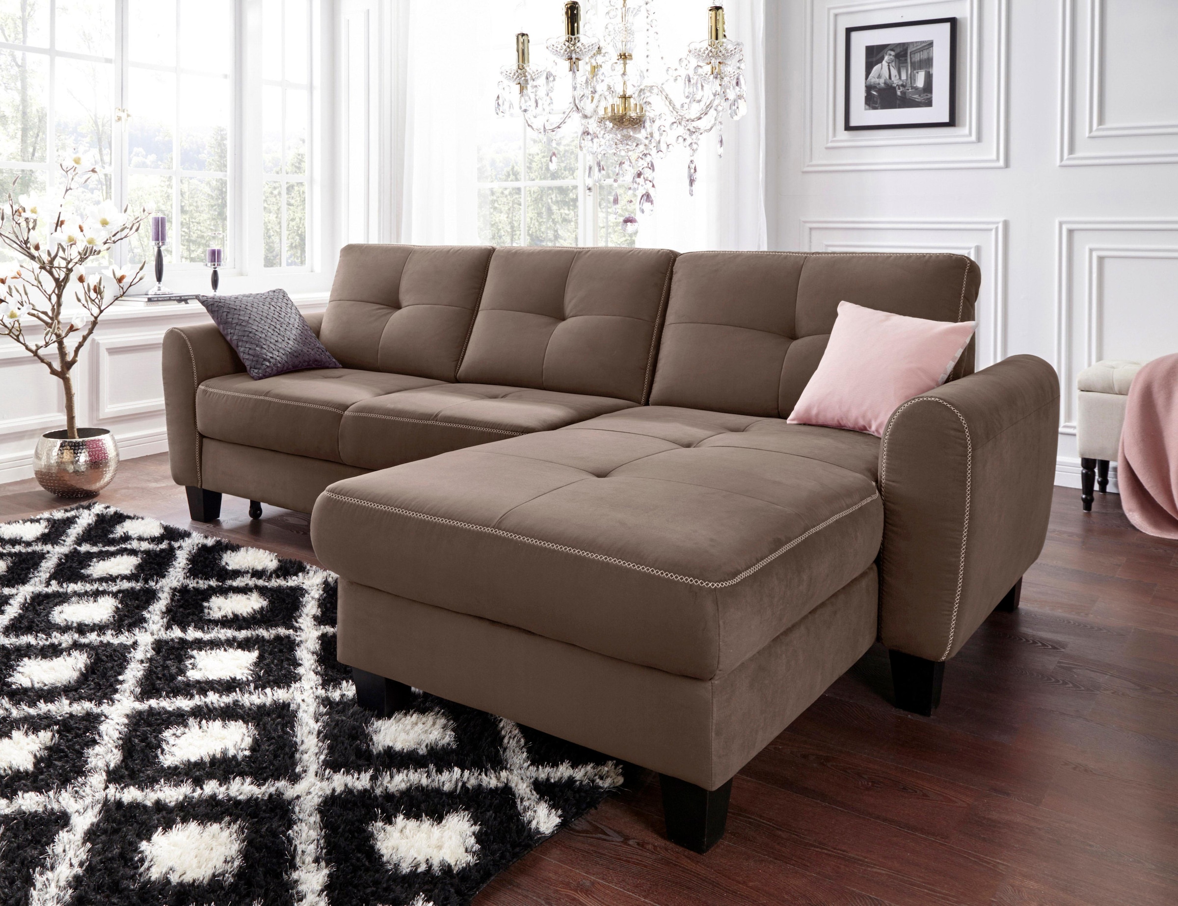 sit&more Canapé d'angle »Varese L-Form« mit Federkern, wahlweise mit Bettfunktion und Stauraum