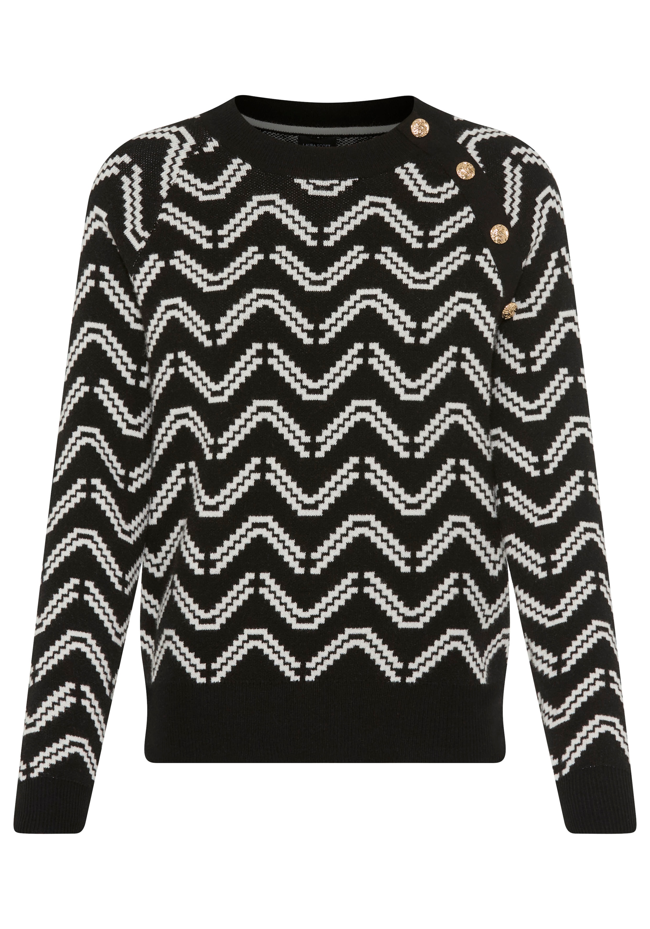 Laura Scott Rundhalspullover kuscheliger Strick mit Jaquardmuster und Knöpfen - NEUE KOLLEKTION