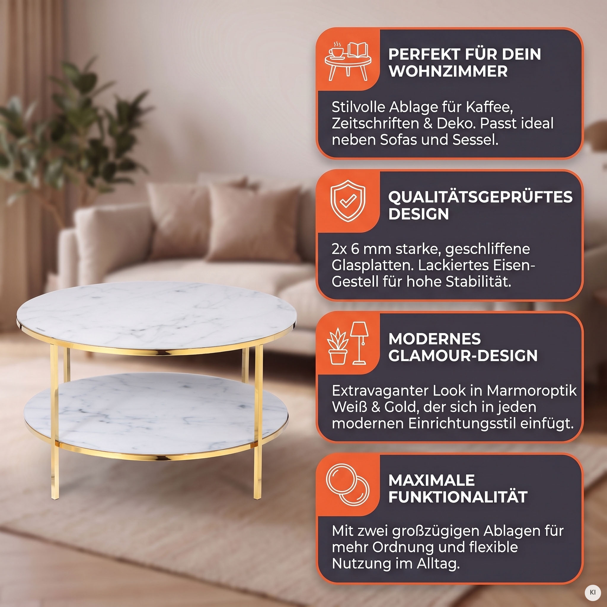 SalesFever Couchtisch »Caorle Coffeetable im minimalistischen Stil« Eleganz trifft Stil: Tischplatten in Marmoroptik