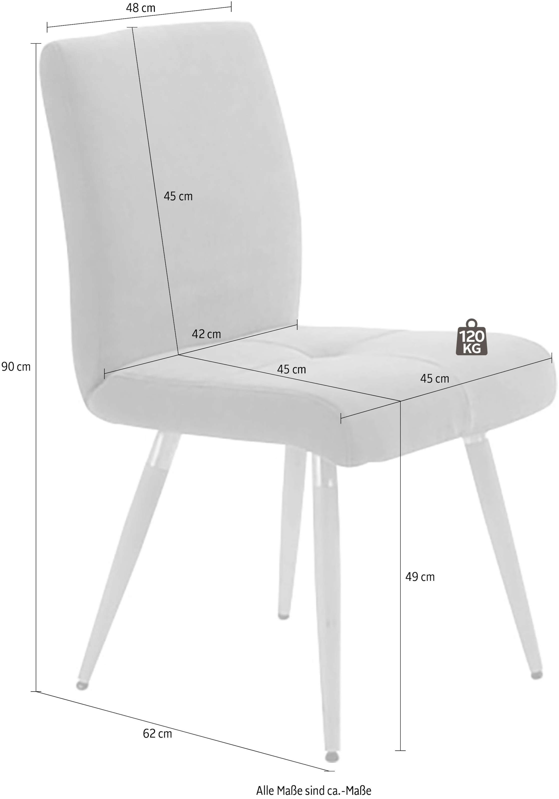 K+W Komfort & Wohnen Chaise à 4 pieds »6411« () Avec capitonnage assise, poignée en acier inoxydable au dos, pieds en bois massif