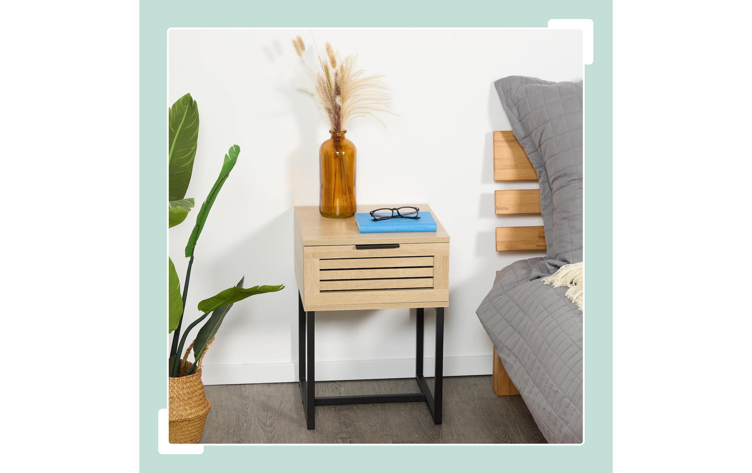 relaxdays Table de nuit »mit Schublade 55.5 x 40 x 41.5 cm« Nachtschränkchen mit Metallgestell