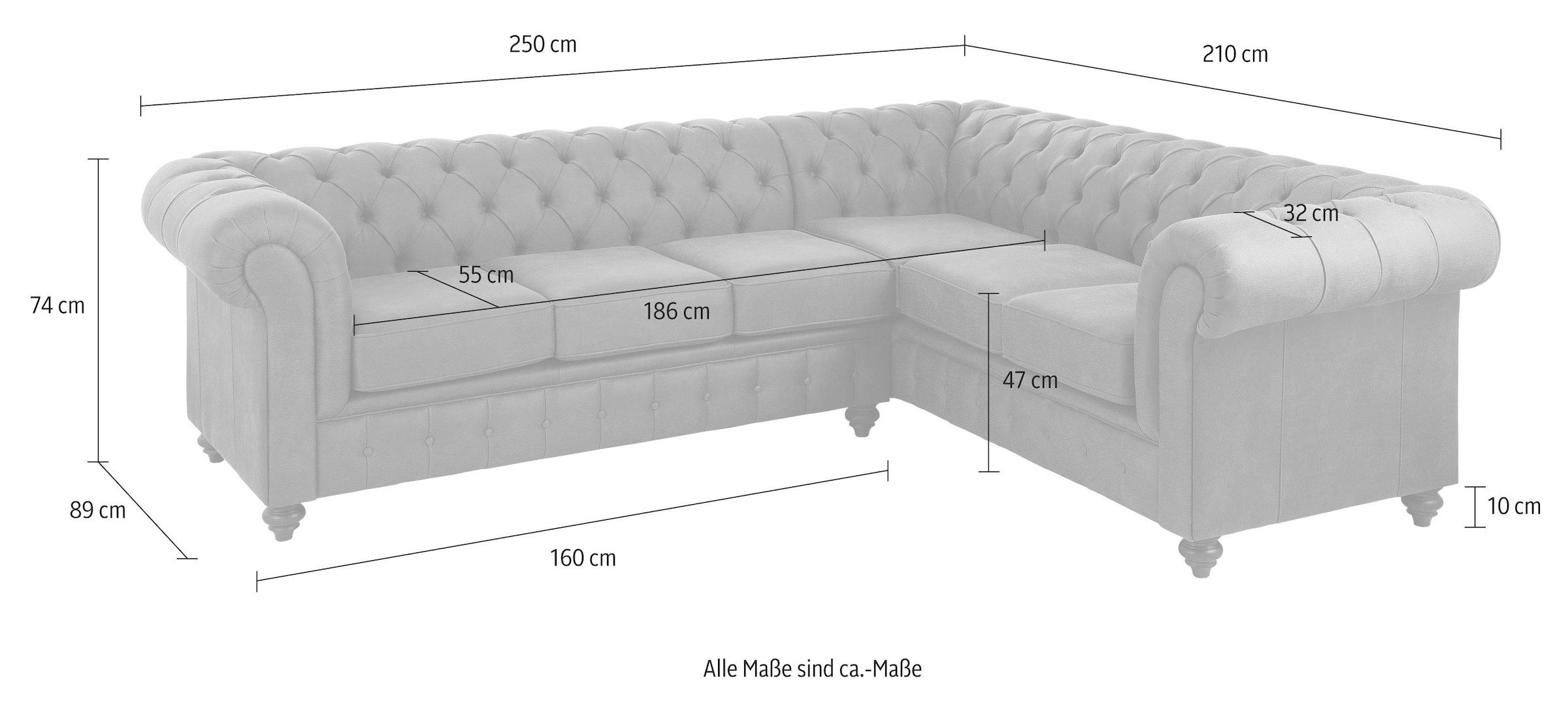 Home affaire Canapé Chesterfield »Chesterfield Ecksofa, auch in Leder L-Form« hochwertige Knopfheftung , langer Schenkel links oder rechts wählbar