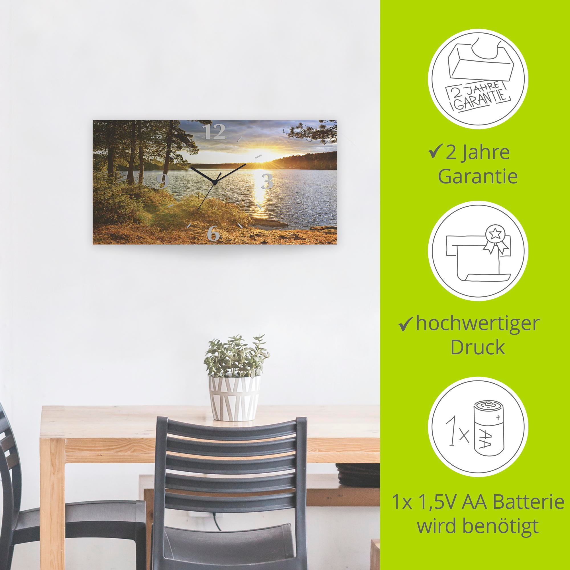 Artland Wanduhr »Sonnenuntergang über See Algonquin Park« 3D Optik gebogen, mit Quarz- oder Funkuhrwerk, versch. Grössen