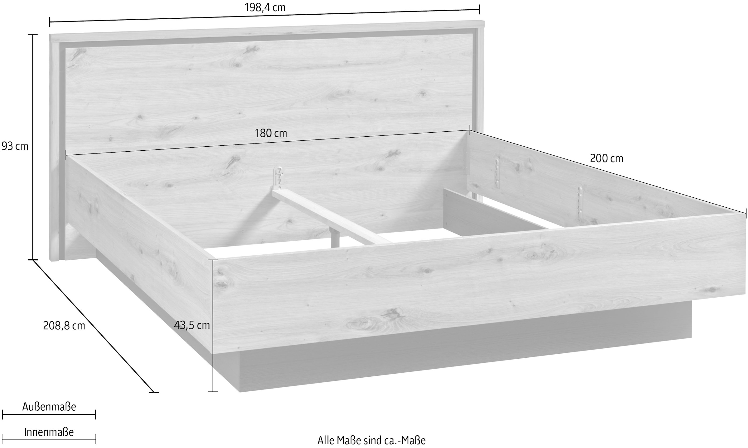 FORTE Lit »Trondheim, Belastbarkeit 250KG, Loft-Stil« revêtement mélaminé