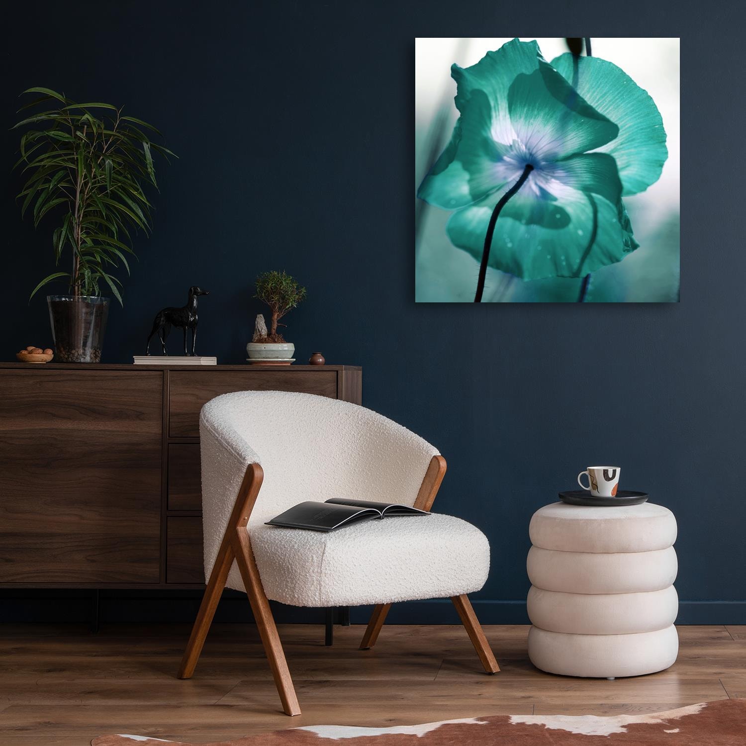 queence Tableau mural XXL »Akustikbild Blüte in Türkis« Fleurs | Images de fleurs | Nature 1 cuis tlg. Solution acoustique simple sans travaux, isolation phonique, panneaux