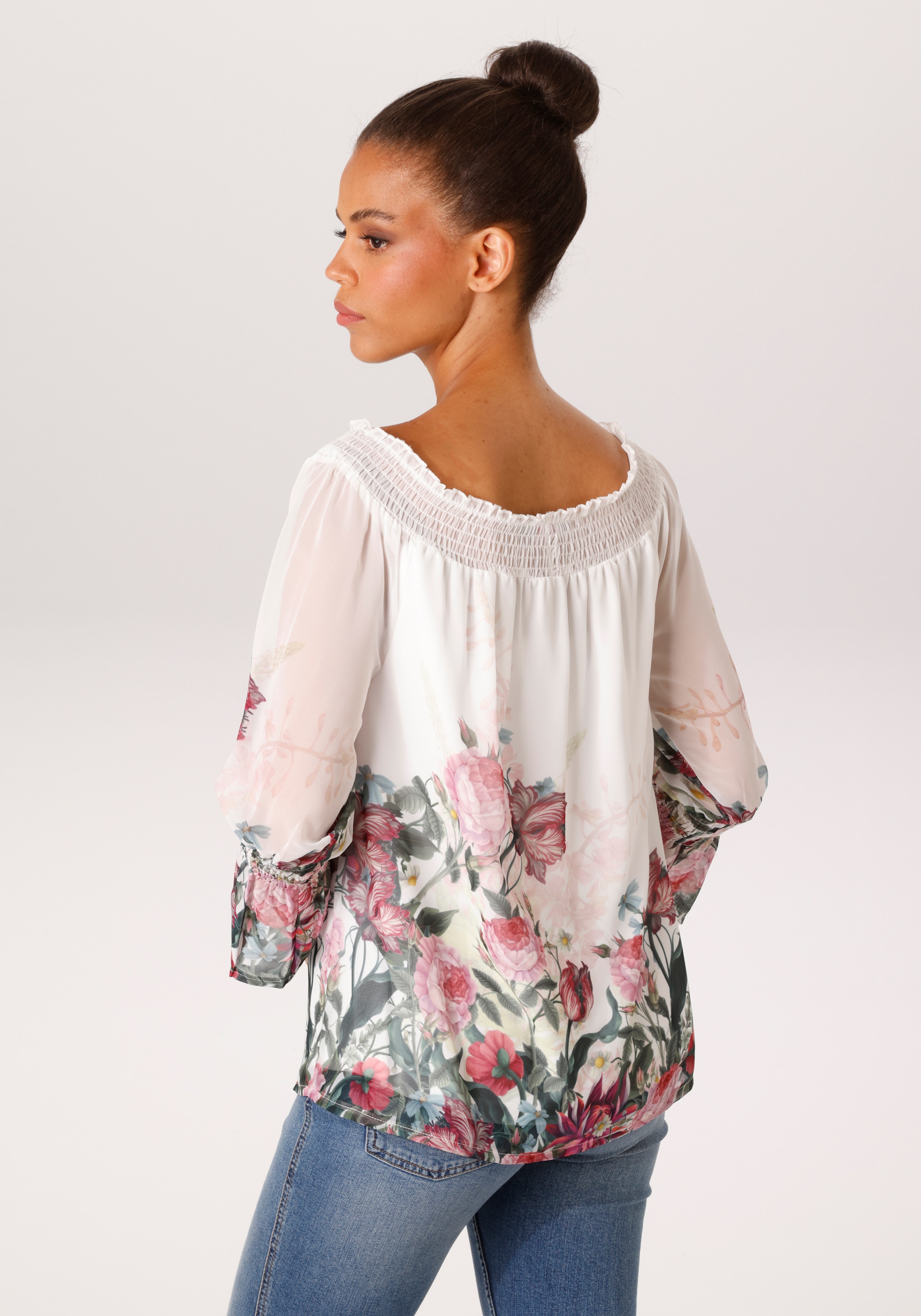 Aniston CASUAL Blouse à enfiler mit bunten Blumen kunstvoll bedruckt - NEUE KOLLEKTION