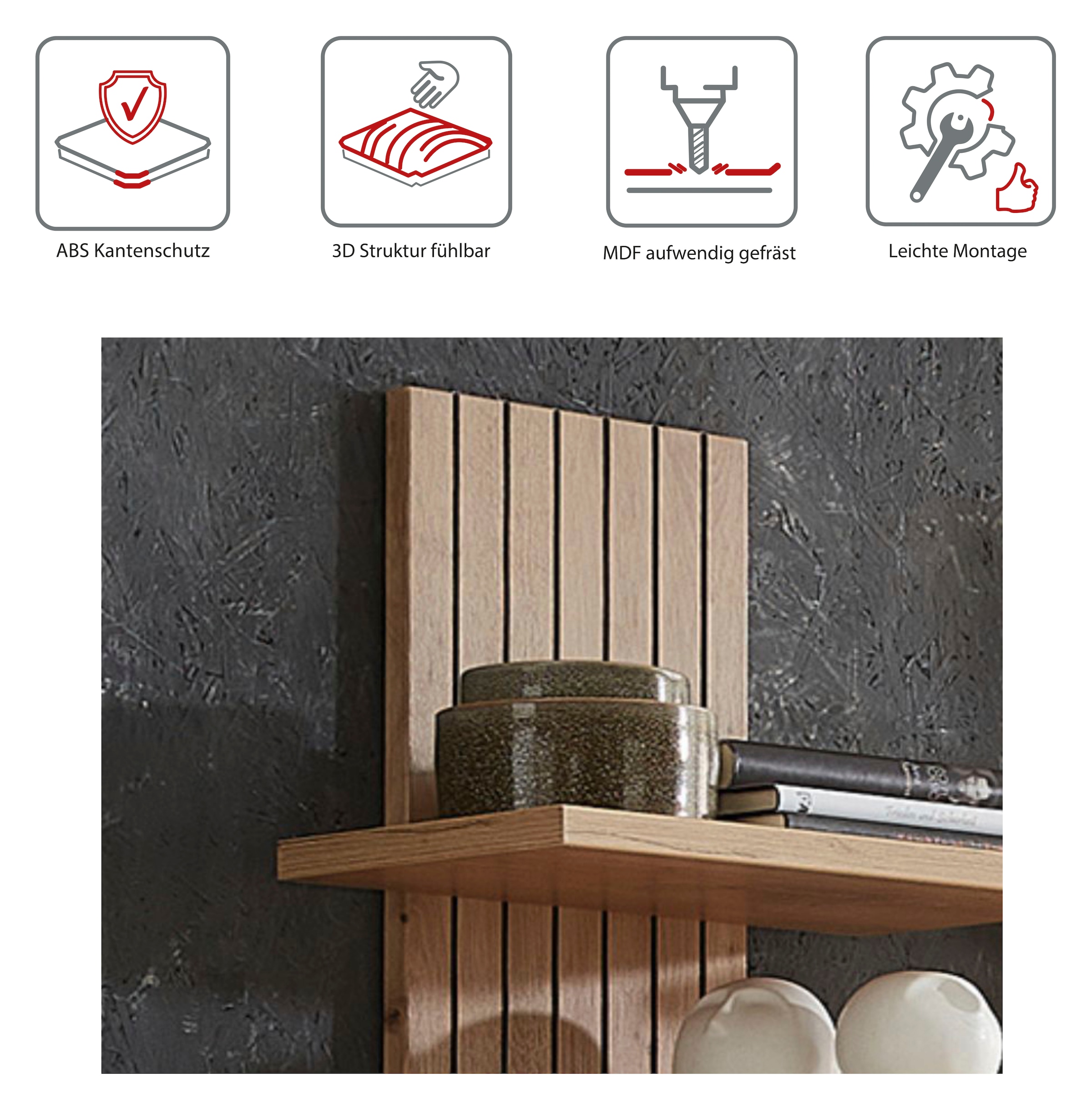 Innostyle Wandregal »Core, Wandpaneel Masse B/H/T 38x120x22 cm« 1 Stk. tlg. Wandpaneel mit 3 Böden