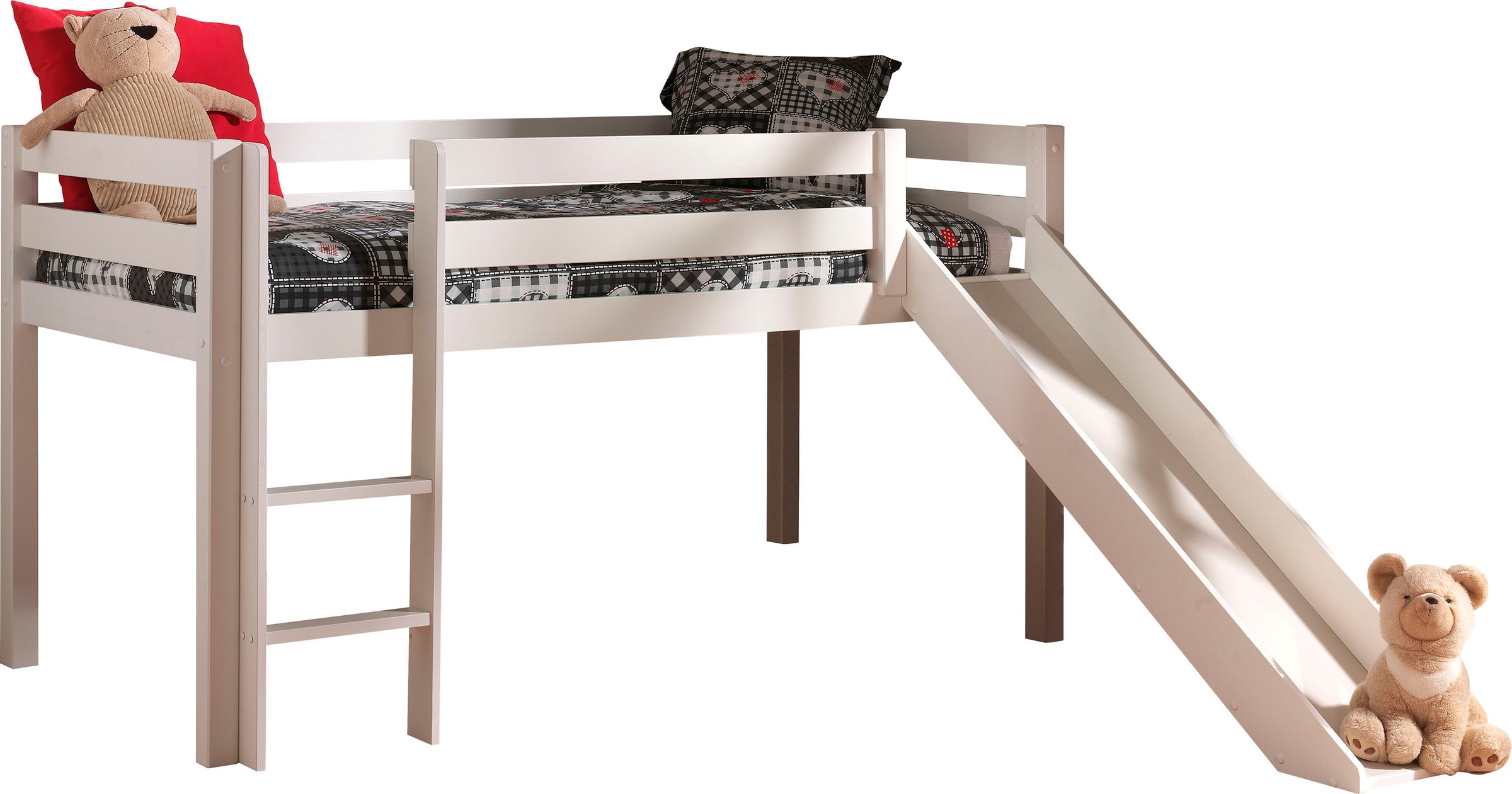 Vipack Hochbett »Pino, inkl. Rolllattenrost, Leiter, Rutsche und Absturzschutz« B/H/T ca. 210x114x218cm, Kiefer massiv, stabil und standfest,  in verschiedenen Farben erhältlich