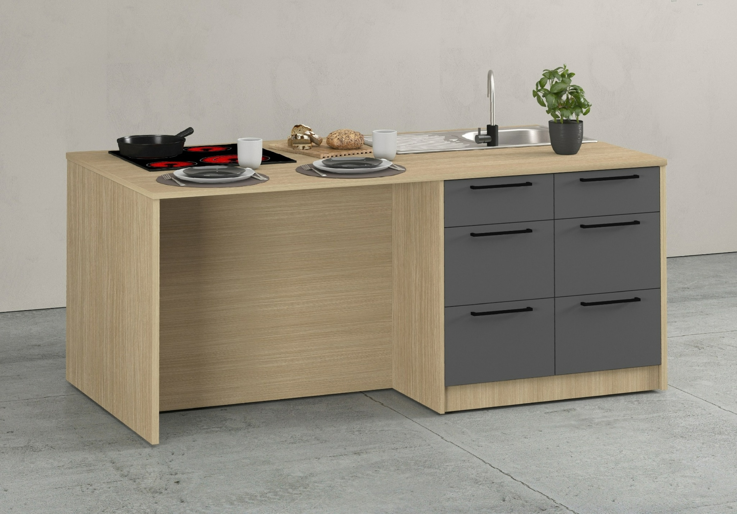 KOCHSTATION Ilot de cuisine »KS-Luna Breite 200 cm, Höhe 90 cm« Breite 200 cm, wahlweise mit Hanseatic-E-Geräten