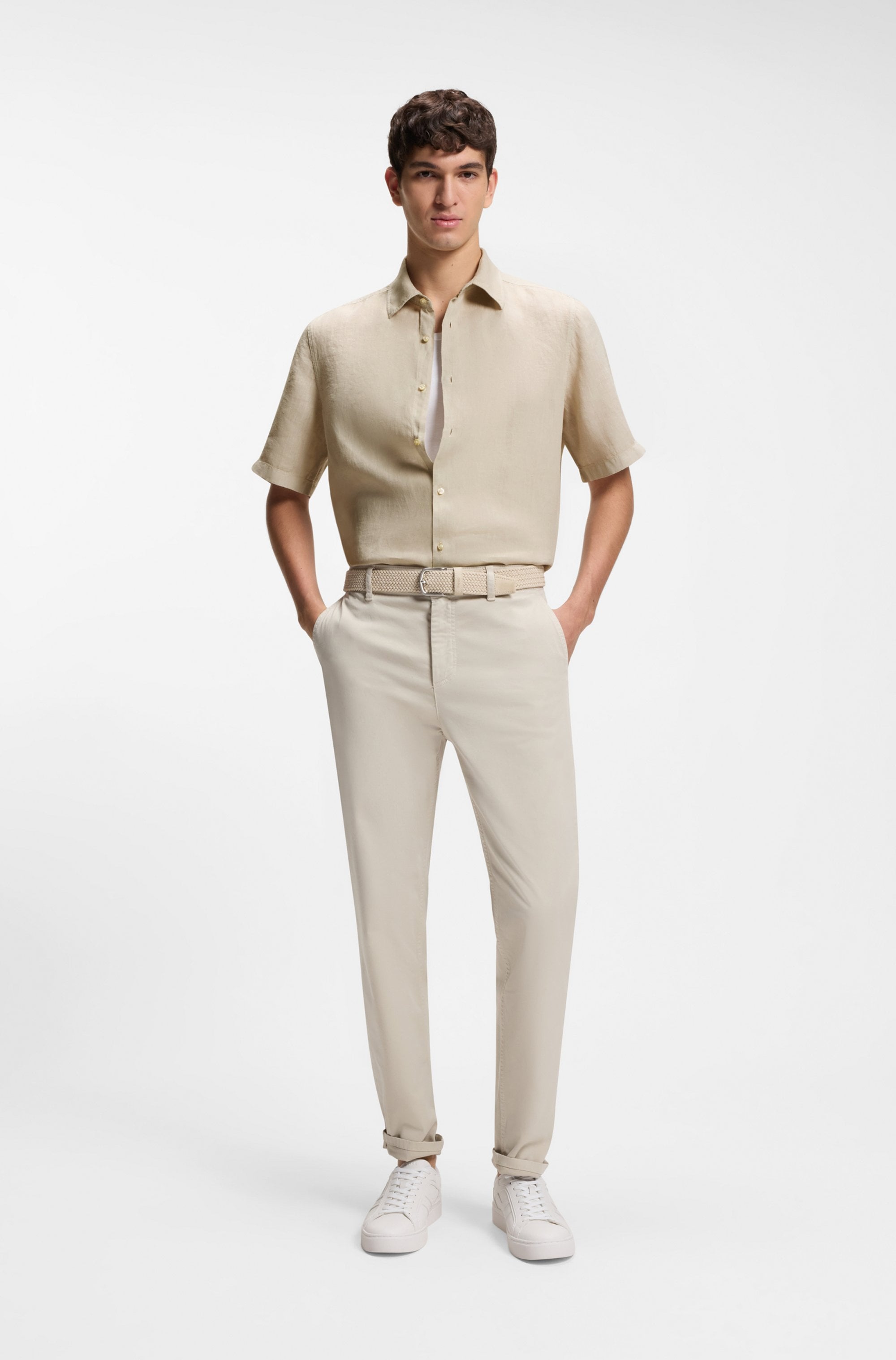 BOSS ORANGE Chemise à manches courtes »Rash Premium Herrenmode« en lin pur, coupe régulière